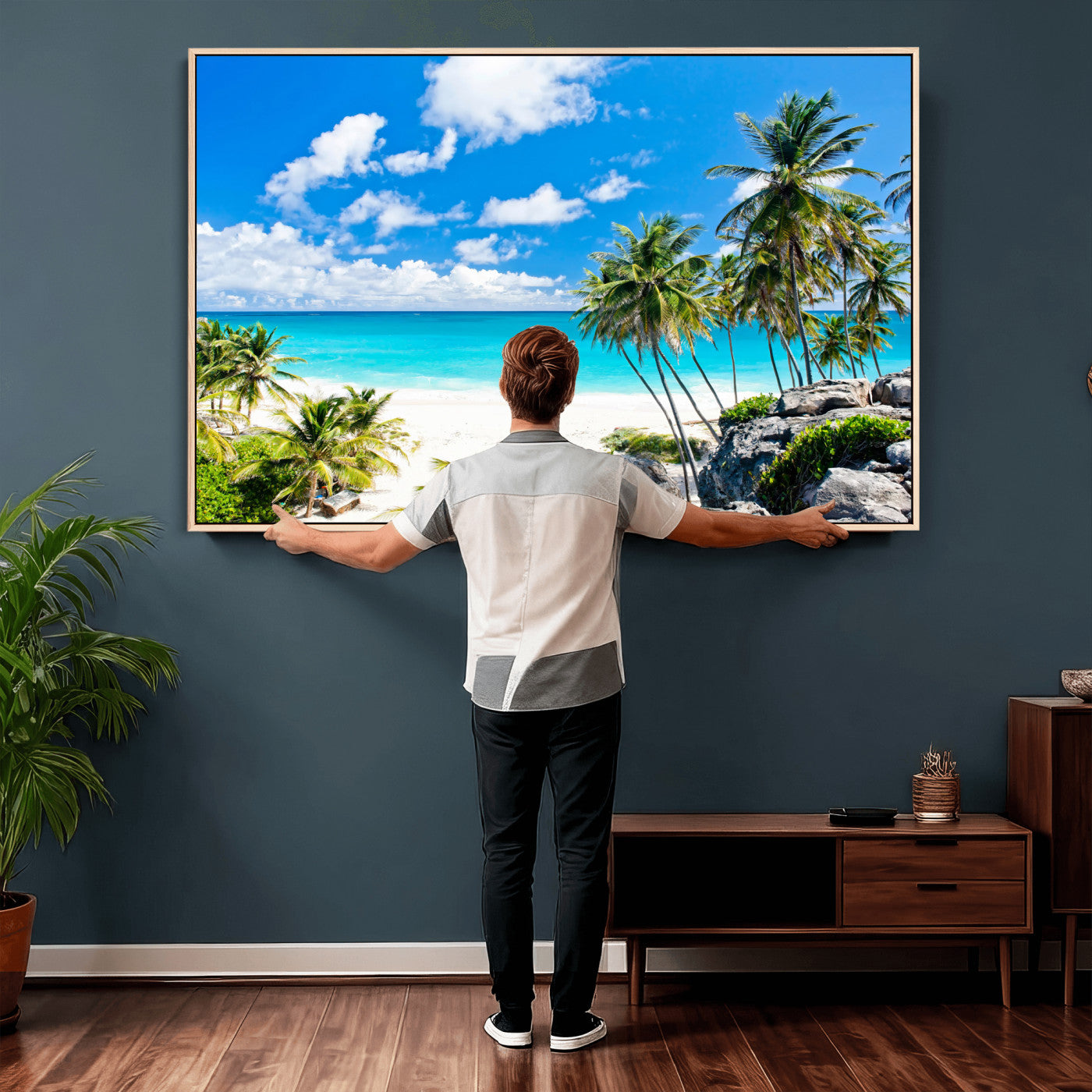 51097197-MGV-CV-36X24 - Tropical Beach Wall Art Canvas Print, Palm Tree Ocean Landscape Photography, Caribbean Coastal Artwork