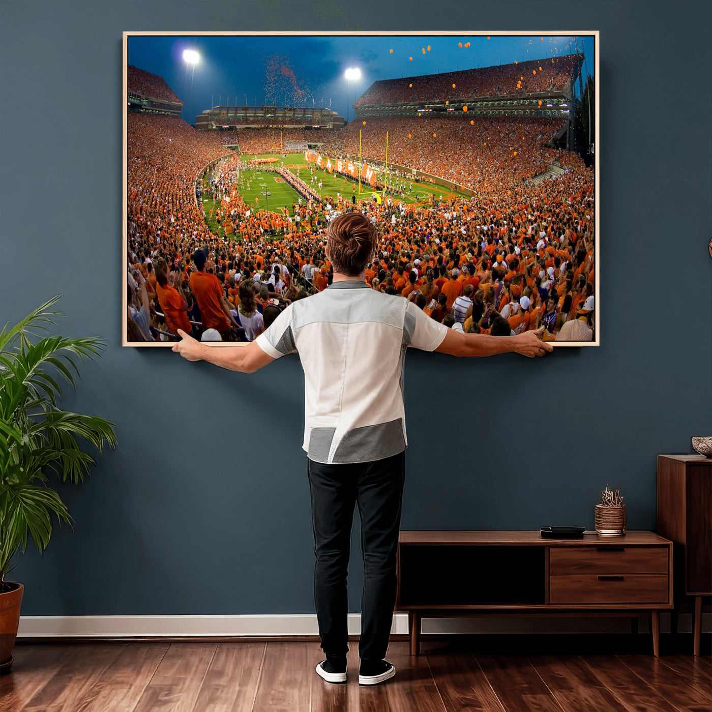 42850097-MGV-CV-36X24 - Clemson Tigers Memorial Stadium Wall Art Canvas Print, Death Valley Football Stadium Artwork, Packed Game Night Crowd Scene