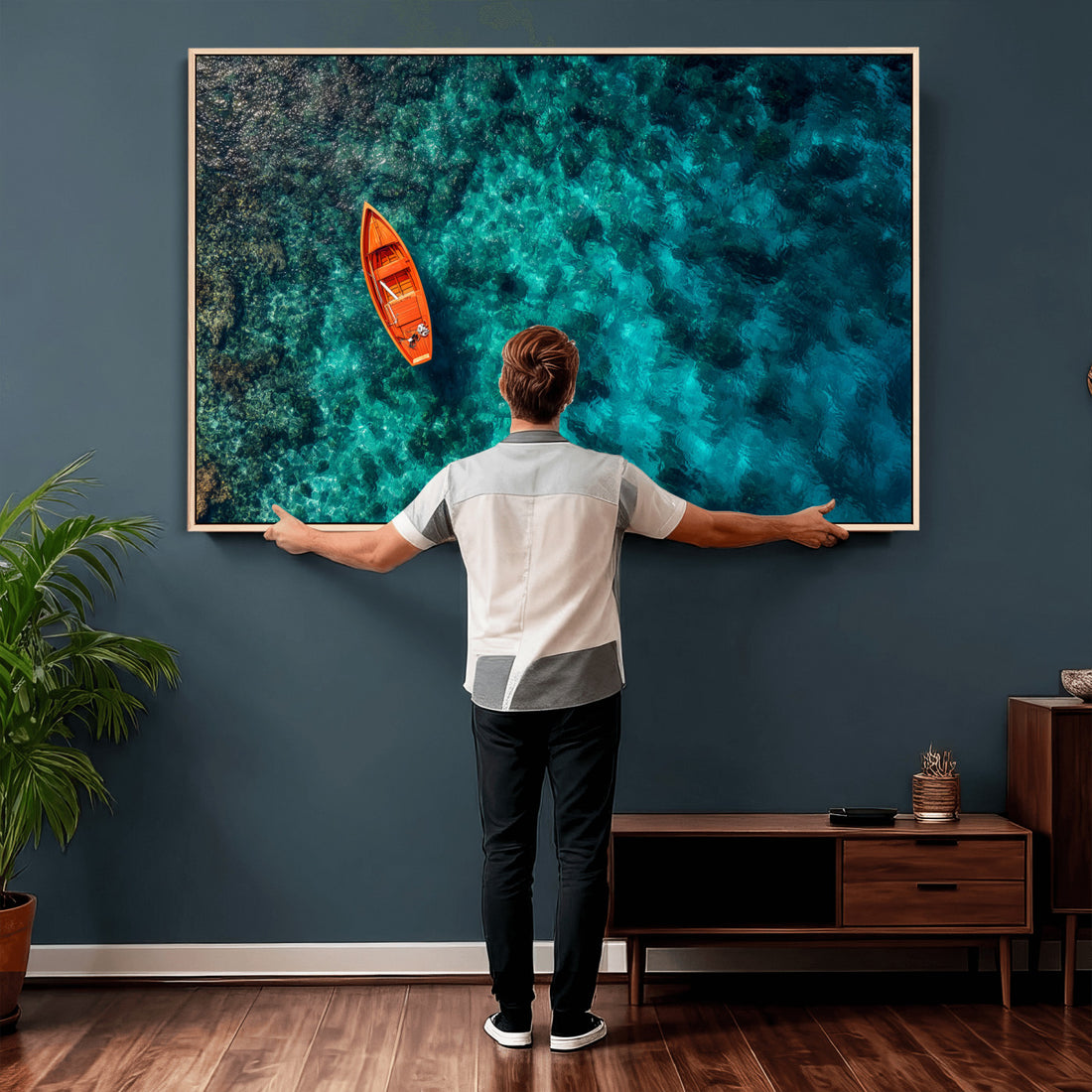 Turquoise Ocean Boat Wall Art Canvas Print