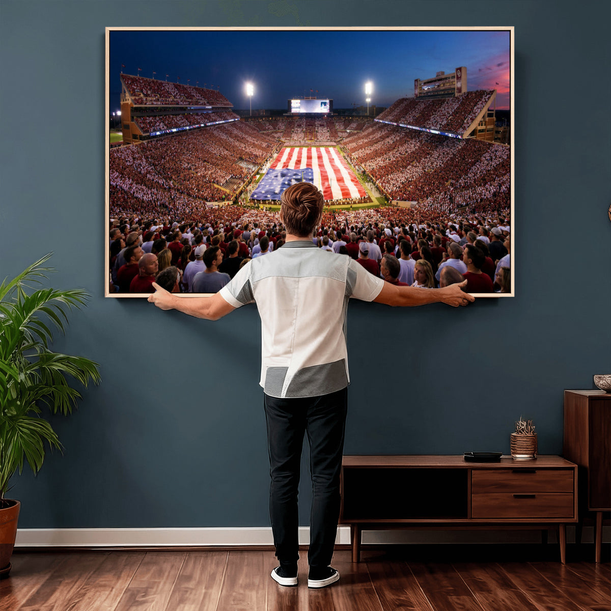 59917418-MGV-CV-36X24 - Oklahoma Memorial Stadium Wall Art Canvas Print | Oklahoma Sooners Football Artwork for Home, Office, and Sports Room Decor