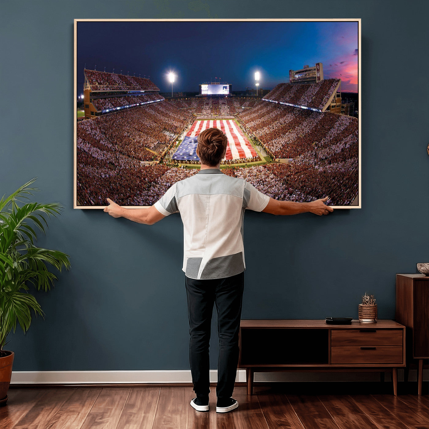 59917418-MGV-CV-36X24 - Oklahoma Memorial Stadium Wall Art Canvas Print – Oklahoma Sooners Football Artwork for Home, Office, and Sports Room Decor