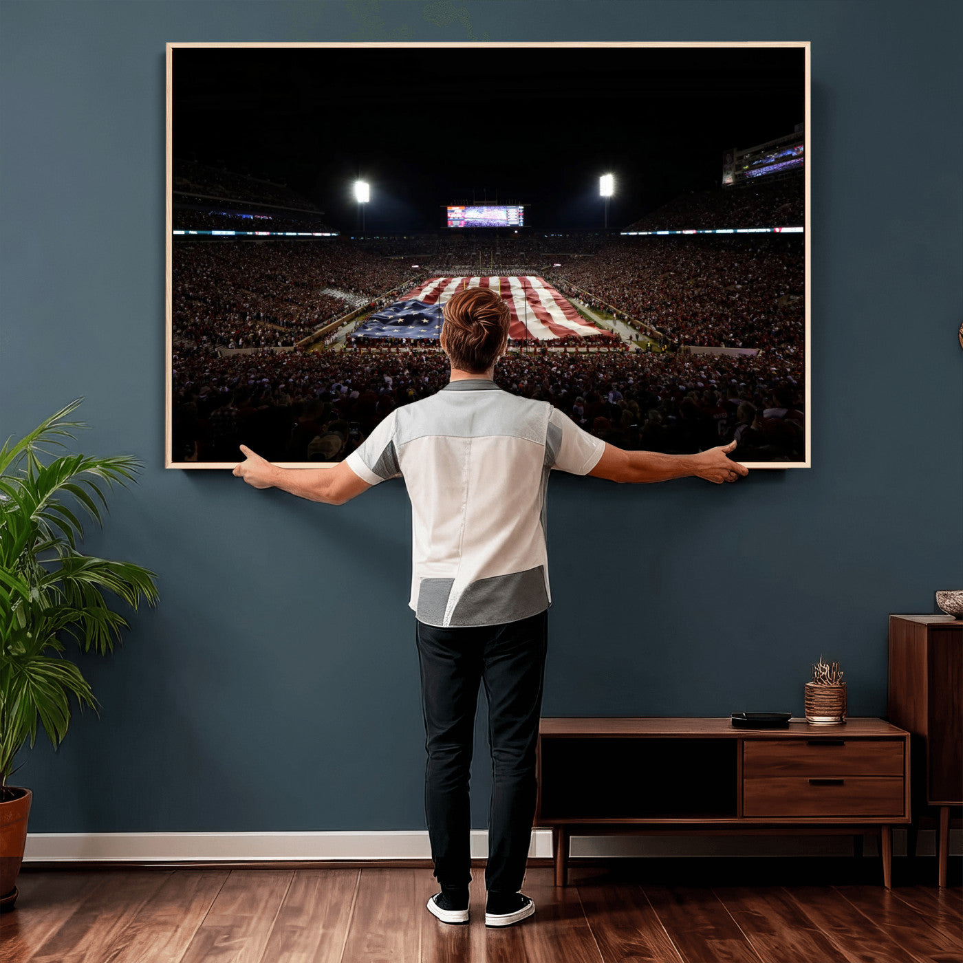 98418189-MGV-CV-36X24 - Oklahoma Memorial Stadium Wall Art Canvas Print – Oklahoma Sooners Football Artwork for Home, Office, and Sports Room Decor