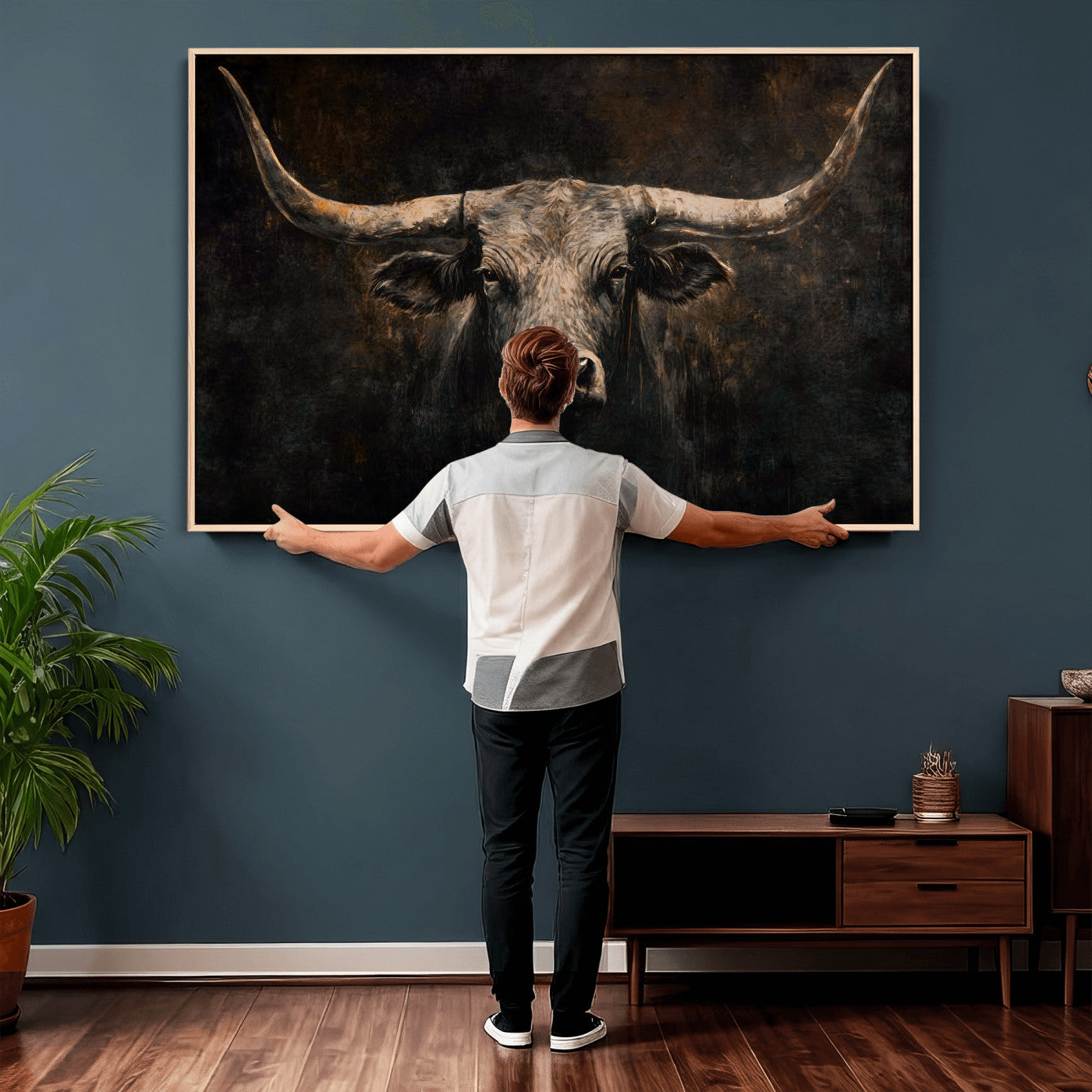 15731200-MGV-CV-36X24 - Vintage Longhorn Bull Wall Art Canvas Print – Rustic Western Cattle Artwork for Farmhouse, Ranch, Cabin, and Office Decor