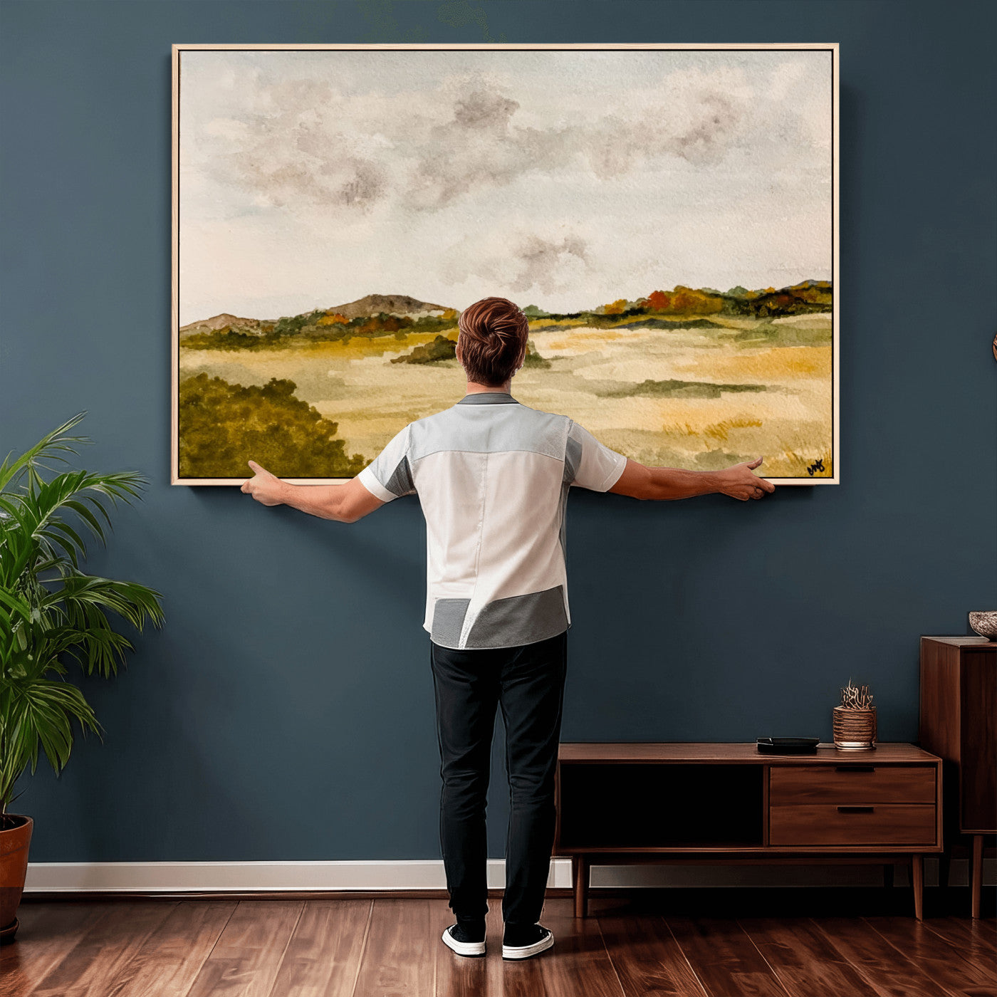 94151004-MGV-CV-36X24 - Watercolor Abstract Countryside Wall Art Canvas Print, Neutral Pastoral Landscape Painting Wall Decor for Modern Farmhouse Interiors