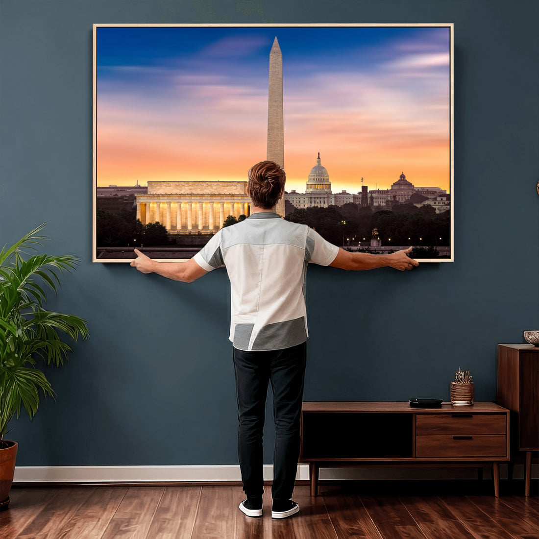 Washington DC Skyline Wall Art Canvas Print | Lincoln Memorial, Washington Monument and Capitol