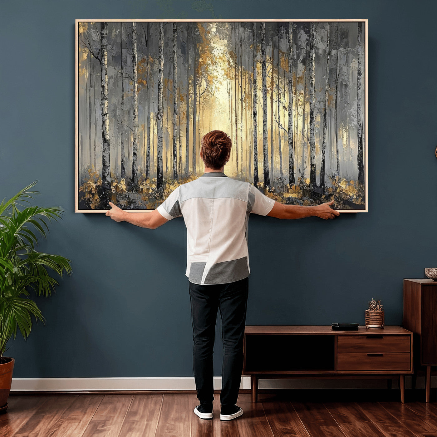 41017042-MGV-CV-36X24 - Abstract Birch Forest Wall Art Canvas Print – Modern Neutral Woodland Landscape Artwork for Living Room Decor