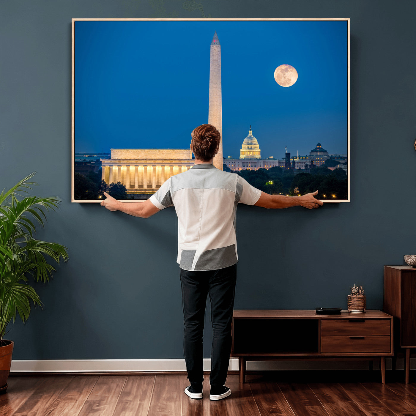 96712946-MGV-CV-36X24 - Washington DC Skyline Wall Art Canvas Print – Lincoln Memorial, Washington Monument and US Capitol Night Cityscape Artwork