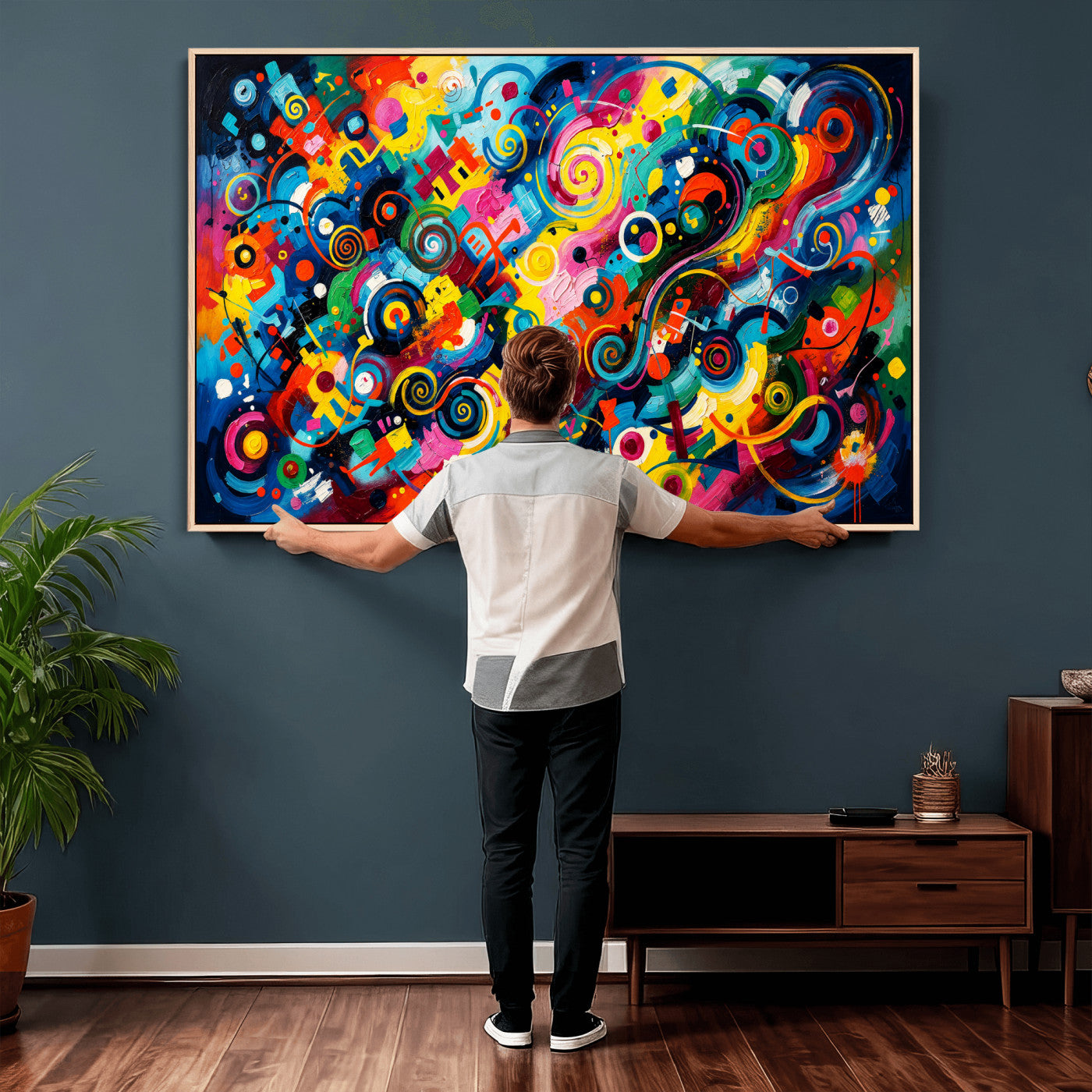 4712069R1-MGV-CV-36X24 - Geometric Abstract Wall Art Canvas Print, Bold Color Abstract Expressionist Painting Print, Modern Geometric Abstract Canvas Art