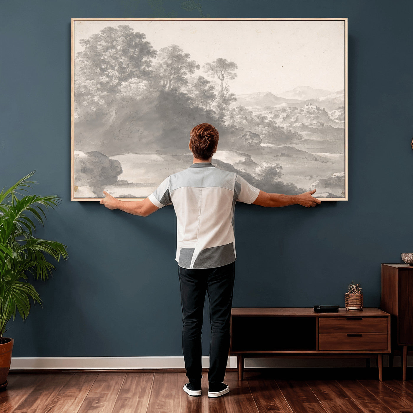 33041209-MGV-CV-36X24 - Van Poelenburch Landscape Canvas Wall Art — Dutch Golden Age Gray Wash Drawing Print | Baroque Italianate Nature Decor | Old Master Classic Gift