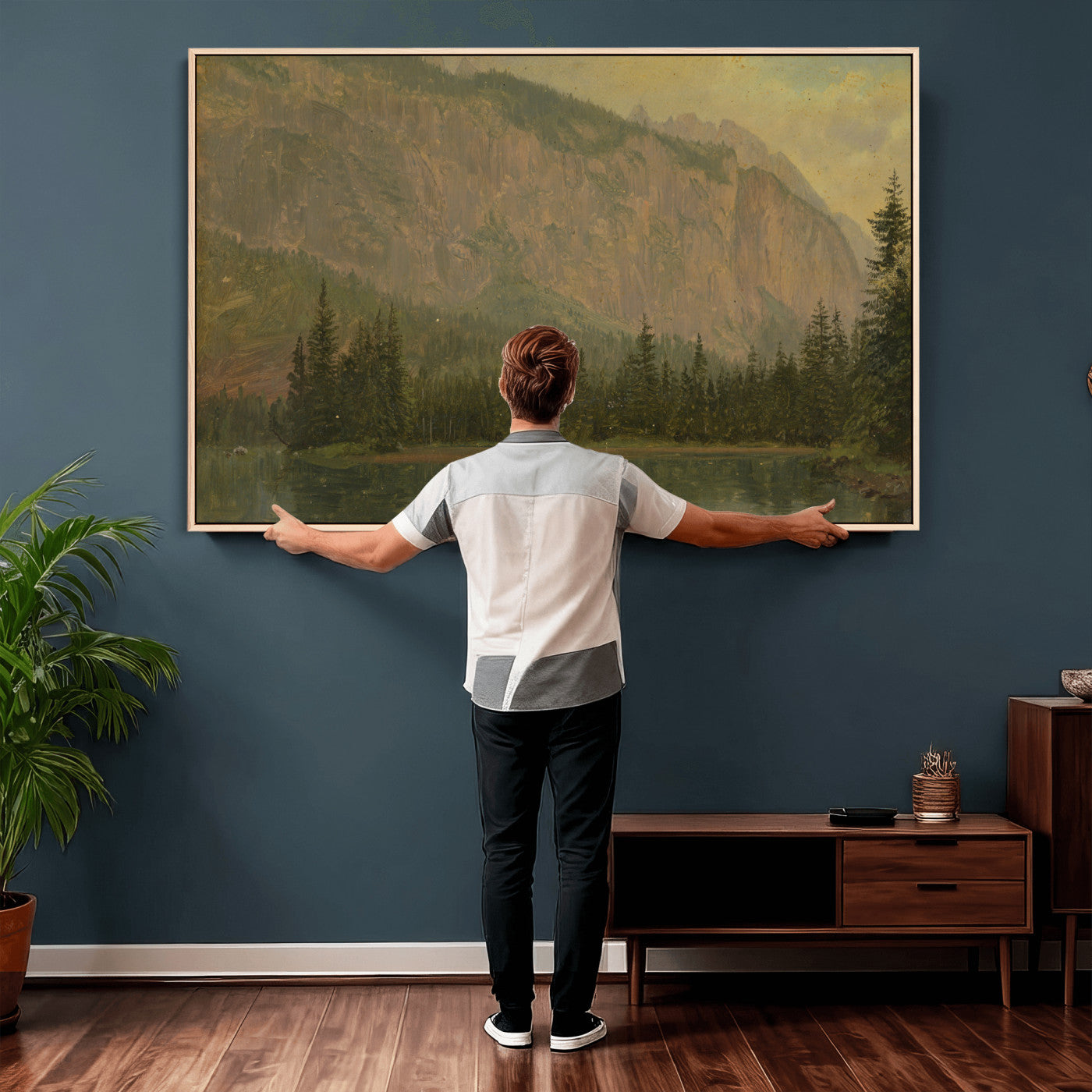 76844524-MGV-CV-36X24 - Frederic Edwin Church Hintersee Canvas Print, Hudson River School Mountain Lake Painting 1868, American Romantic Landscape, Vintage Nature Wall Art