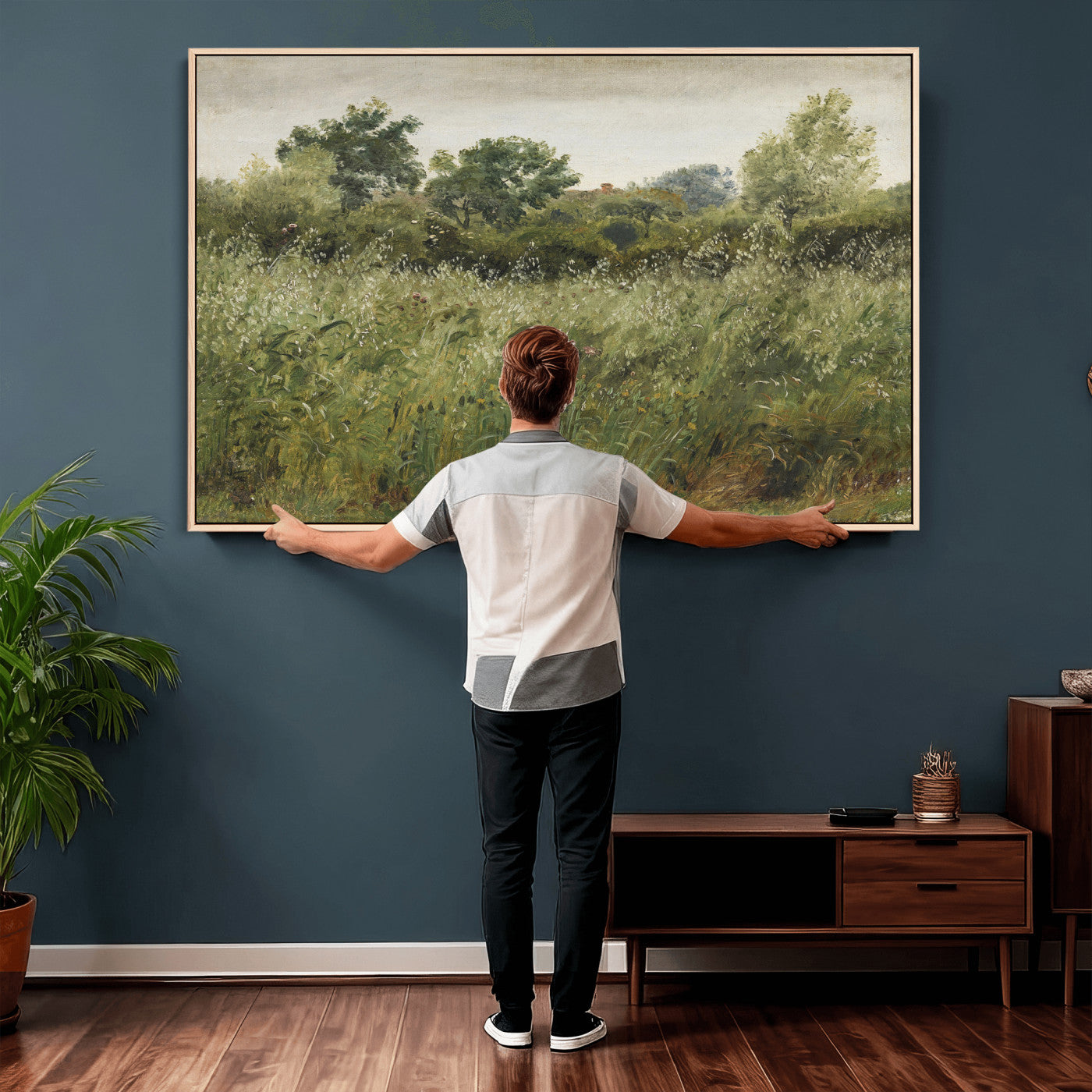 92328261-MGV-CV-36X24 - Wildflower Meadow Canvas Wall Art, Impressionist Overgrown Field Painting Print, Vintage Green Nature Decor, Cottagecore Botanical Art, Living Room Print