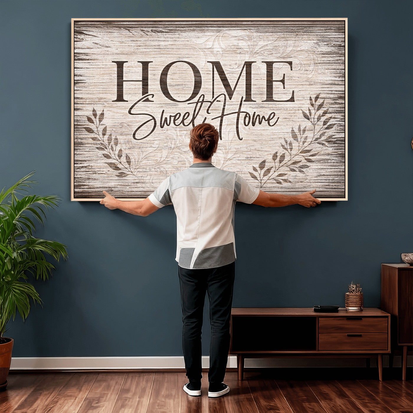 81157008S-MGV-CV-36X24 - Home Sweet Home Wall Art Canvas Print, Floral Farmhouse Sign, Rustic Neutral Entryway Bedroom Living Room Decor
