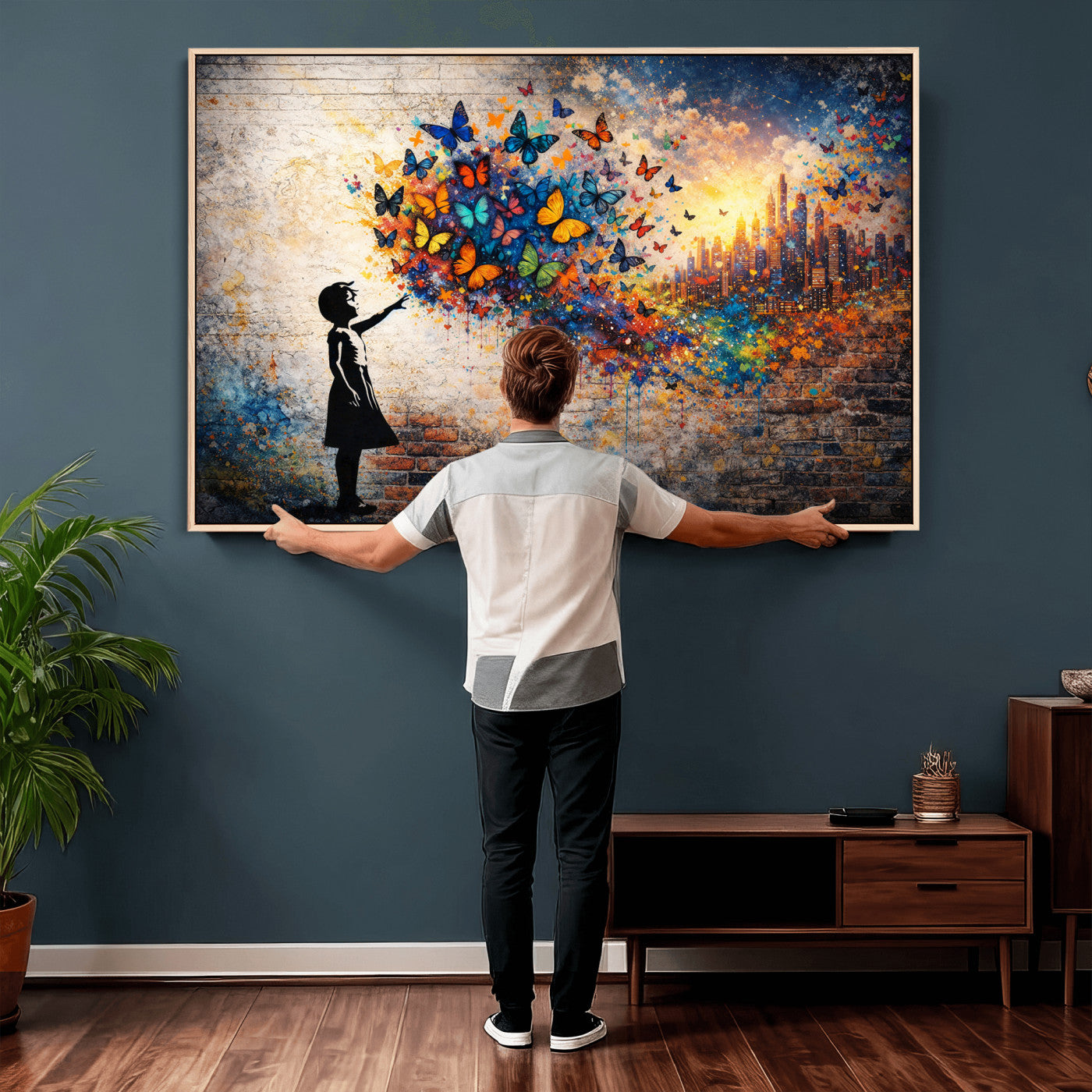 21540821-MGV-CV-36X24 - Banksy Girl Wall Art Canvas Print for Living Room Decor