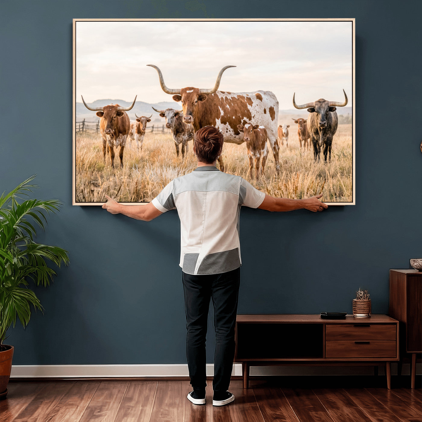 62336425AC-MGV-CV-36X24 - Texas Longhorn Canvas Wall Art, Rustic Farm Animal Photography Print, Farmhouse Country Decor, Western Ranch Art
