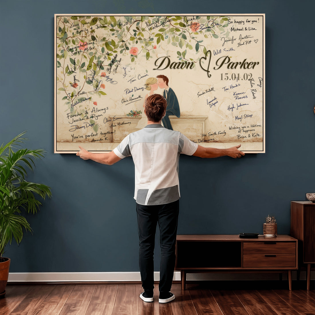 Wedding Guest Book Alternative Wall Art Canvas Print, Personalized Couple Photo Guestbook