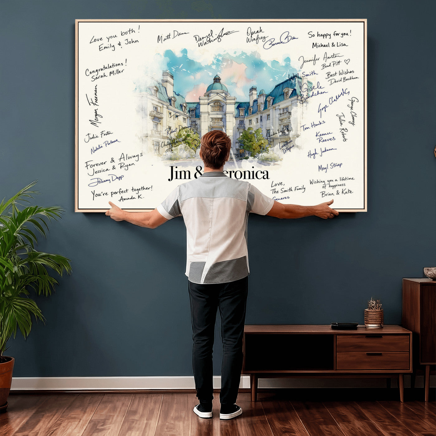 92760374-MGV-CV-36X24 - Wedding Guest Book Alternative Wall Art Canvas Print, Personalized Wedding Signature Poster, Custom Couple Photo Guestbook Canvas