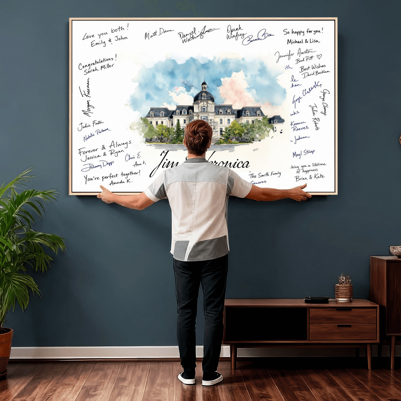 38232057-MGV-CV-36X24 - Wedding Guest Book Alternative Wall Art Canvas Print, Personalized Wedding Signature Poster, Custom Couple Photo Guestbook Canvas
