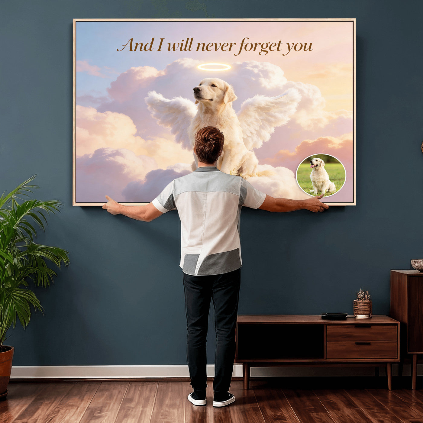 70743146-MGV-CV-36X24 - Pet Memorial Wall Art Canvas Print, Custom Dog Memorial Portrait, Personalized Angel Pet Loss Gift, Angel Wings Puppy Print
