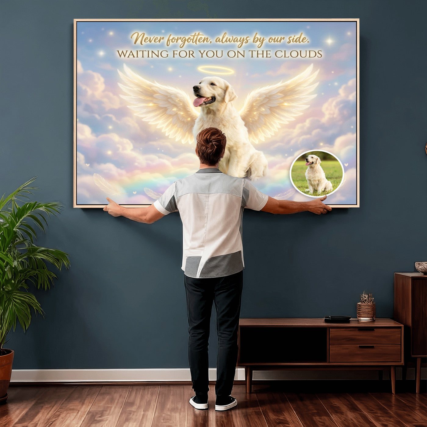 89664149-MGV-CV-36X24 - Pet Memorial Wall Art Canvas Print, Custom Dog Memorial Portrait, Personalized Angel Pet Loss Gift, Angel Wings Puppy Print