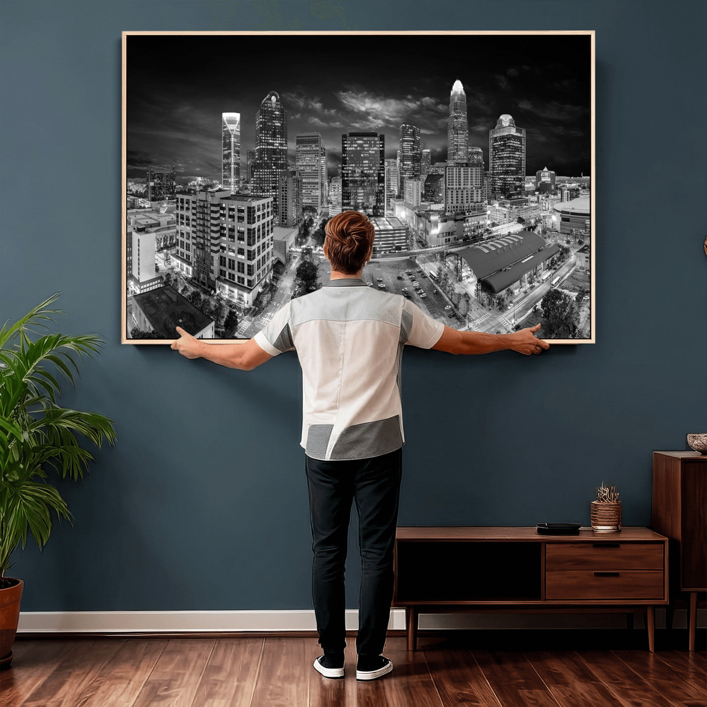 60105075-MGV-CV-36X24 - Charlotte Skyline Canvas Wall Art Print – North Carolina Cityscape Photography Print