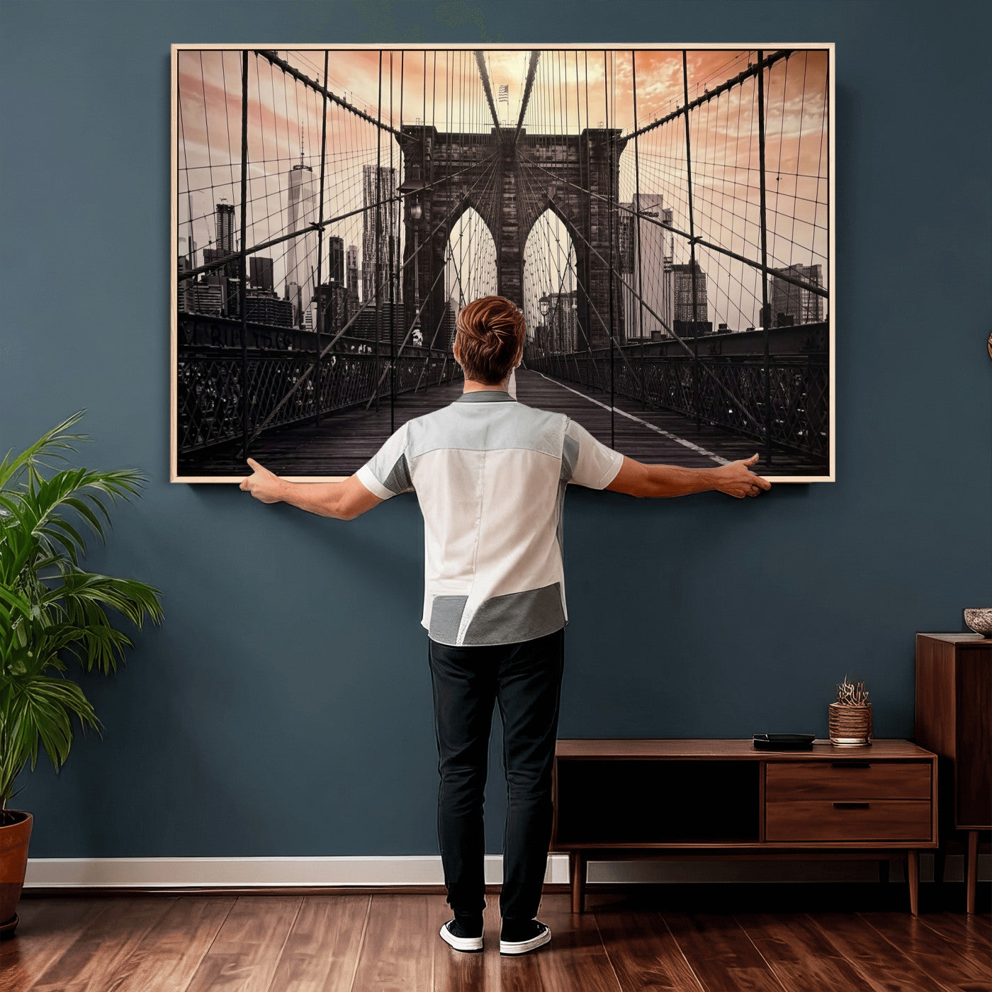 93226664-MGV-CV-36X24 - Brooklyn Bridge Canvas Wall Art, New York City Skyline Photography Print, NYC Landmark Urban Decor Artwork