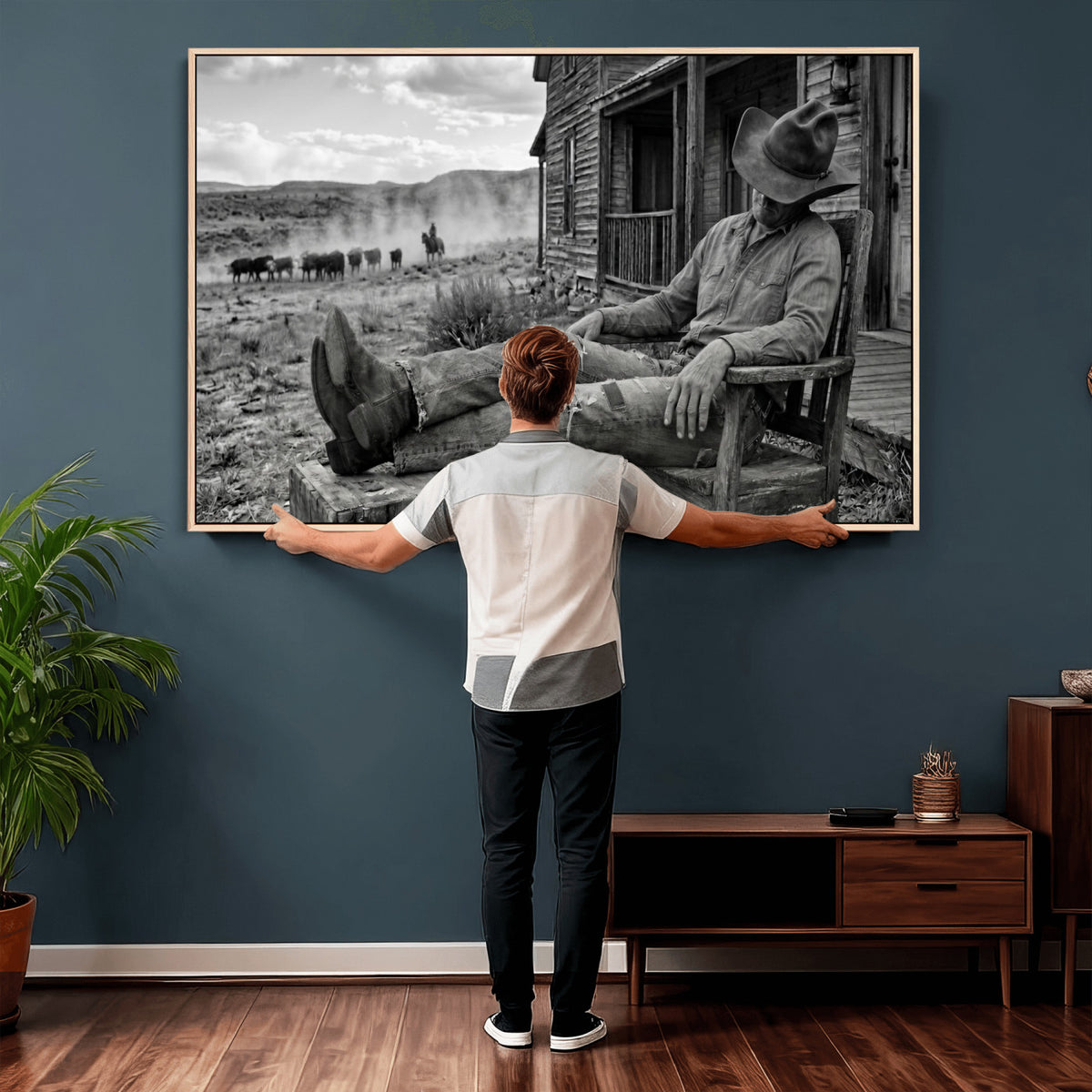94461975S-MGV-CV-36X24 - Vintage Sleeping Cowboy Wall Art Canvas Print, Western Home Decor
