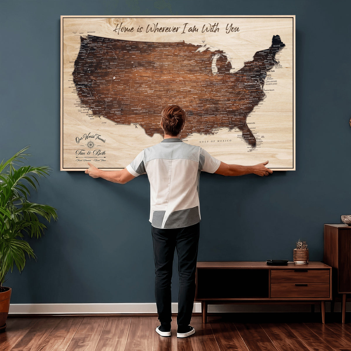 16274332-_Poster-30x20 - Personalized USA Push Pin Travel Map Canvas for Adventure Wall Decor