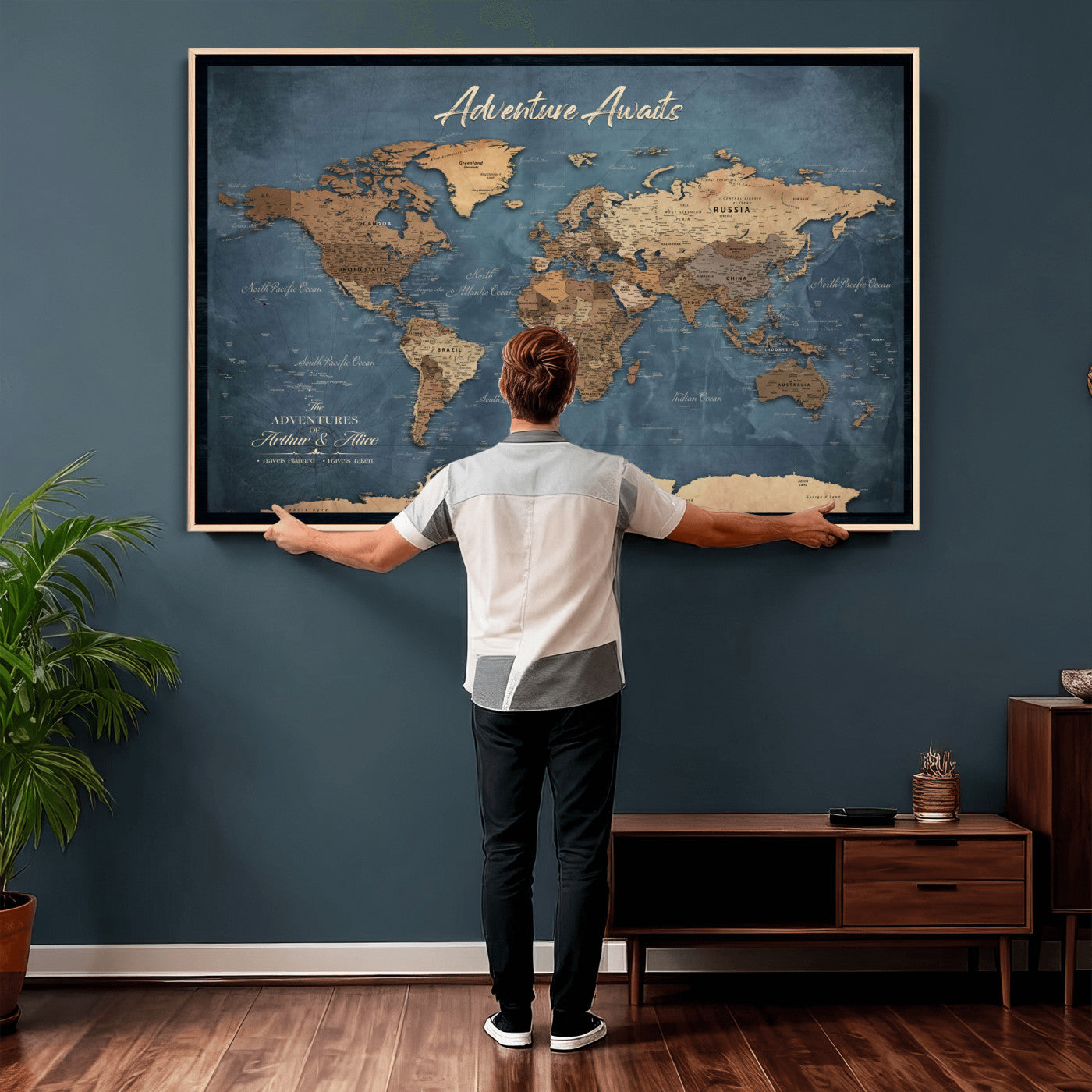 14637271-MGV-CV-36X24 - Custom Push Pin World Map Canvas | Personalized Travel Tracker | Wedding Anniversary Gift for Couples | Adventure Map Wall Art with Pins