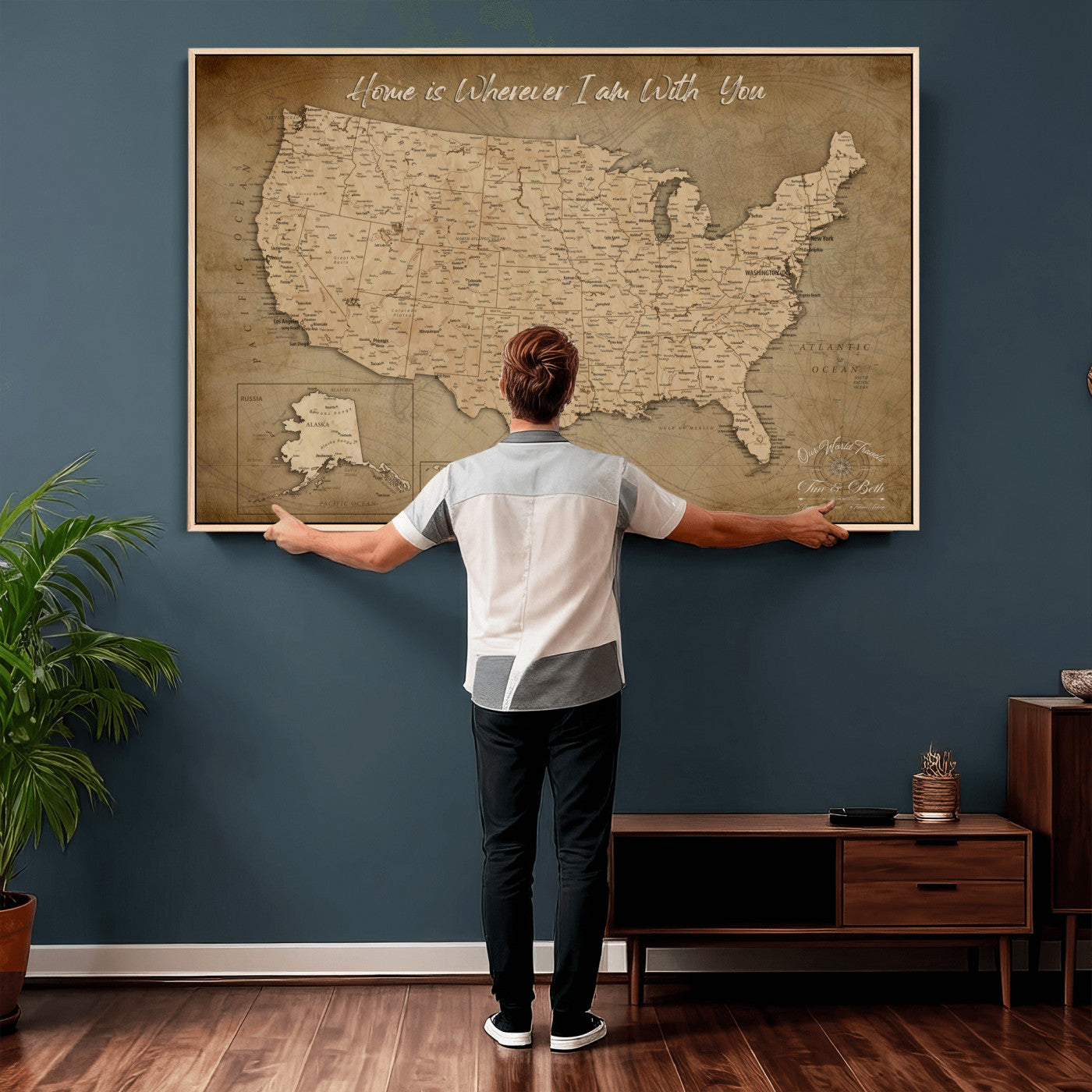 21454917-MGV-CV-36X24 - Personalized USA Push Pin Travel Map, Custom United States Map, Push Pin Map, USA Bucket List Map, Anniversary Gift - Couple Travel Map Wall Art