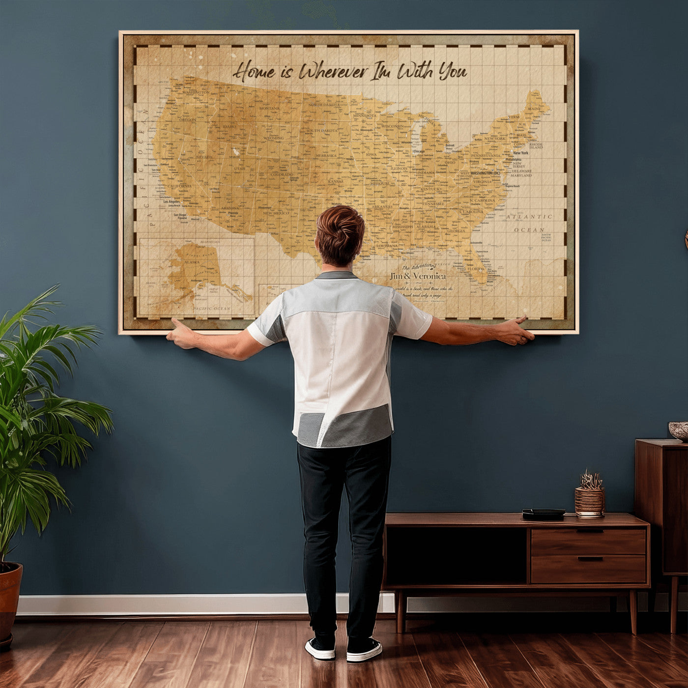 62164711-MGV-CV-36X24 - Personalized USA Push Pin Travel Map, Custom United States Map, Push Pin Map, USA Bucket List Map, Anniversary Gift, Couple Travel Map Wall Art