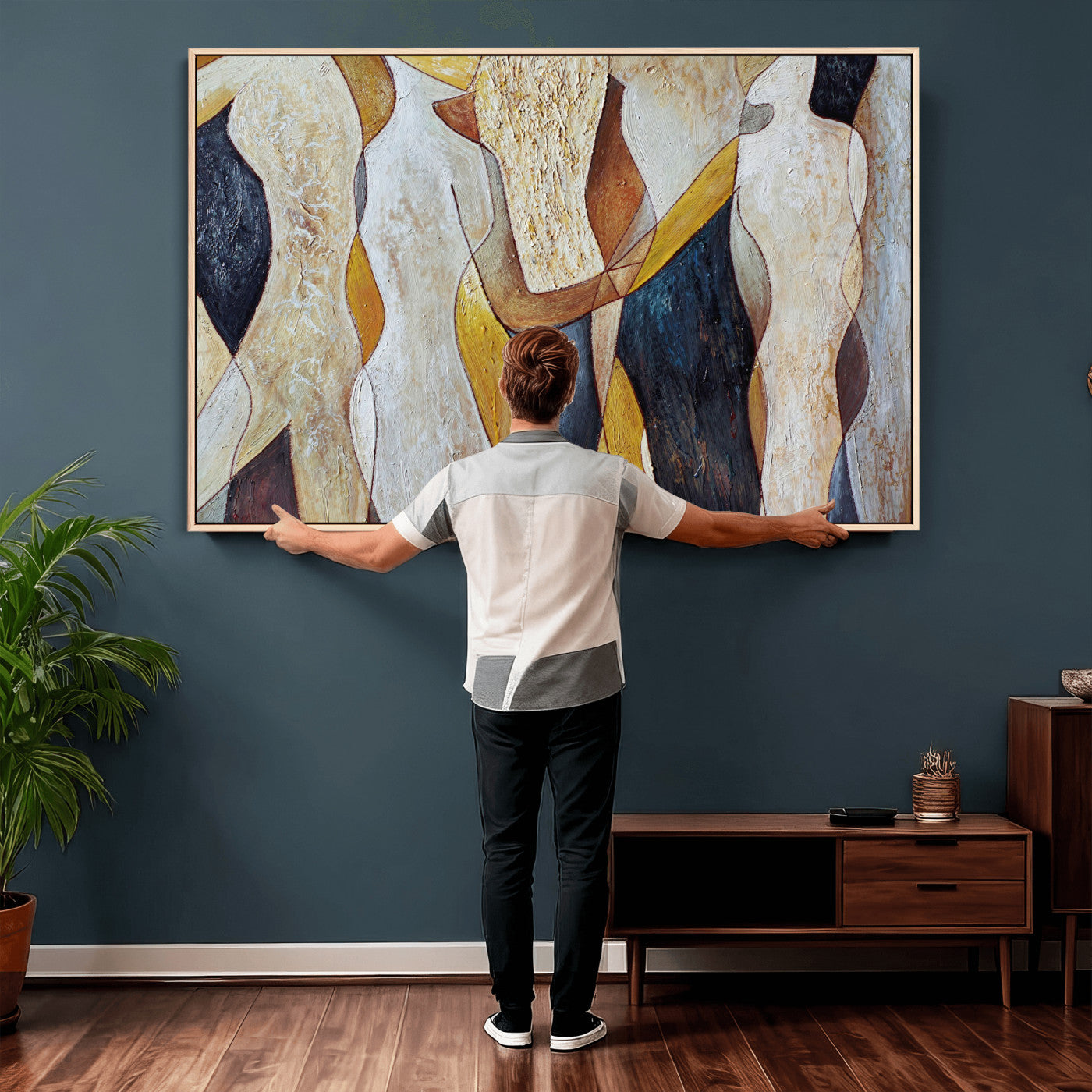 96079939-MGV-CV-36X24 - Mid Century Modern Figurative Canvas Wall Art Abstract Cubist Painting Print
