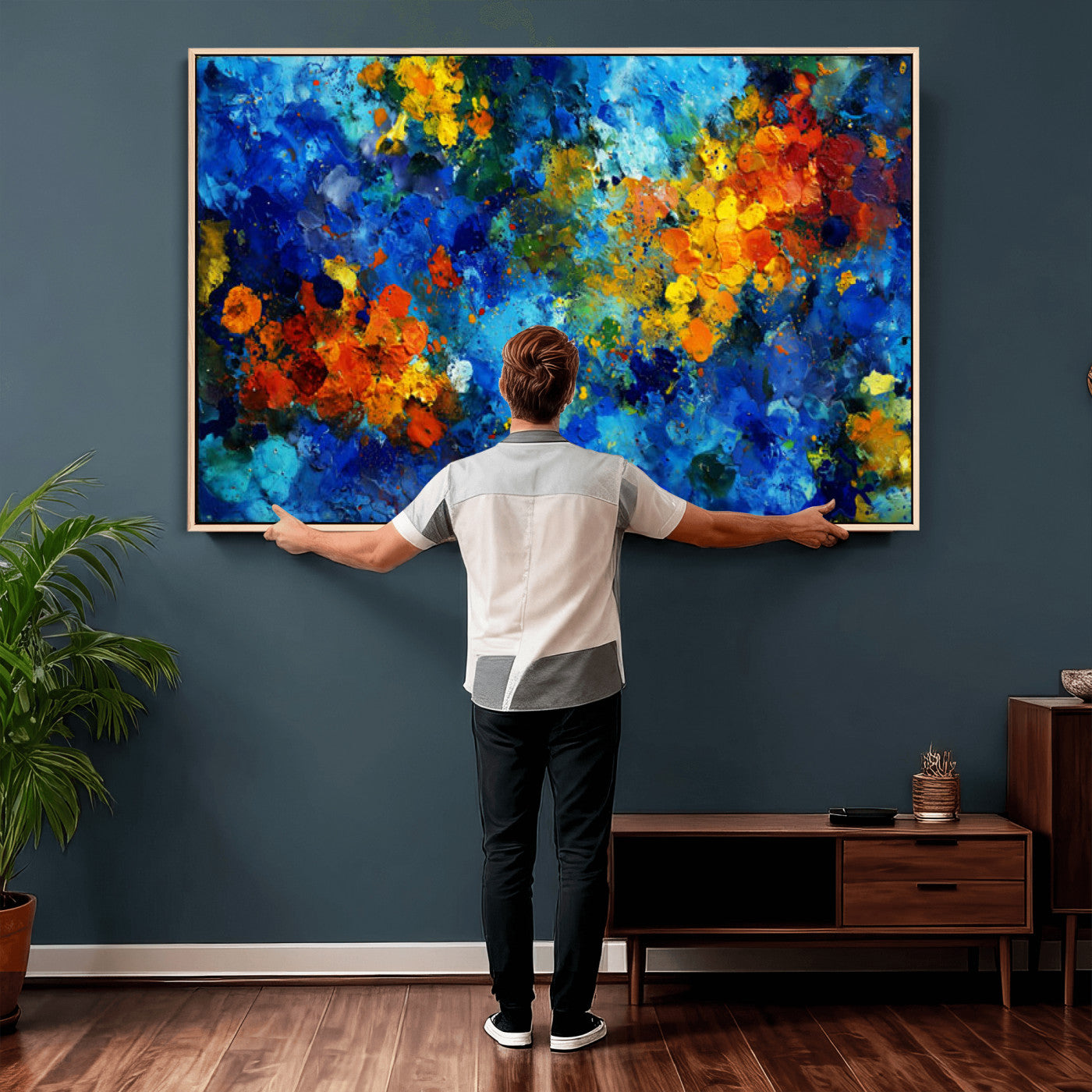 52431611-MGV-CV-36X24 - Vibrant Blue Abstract Canvas Wall Art Colorful Impasto Oil Painting Print