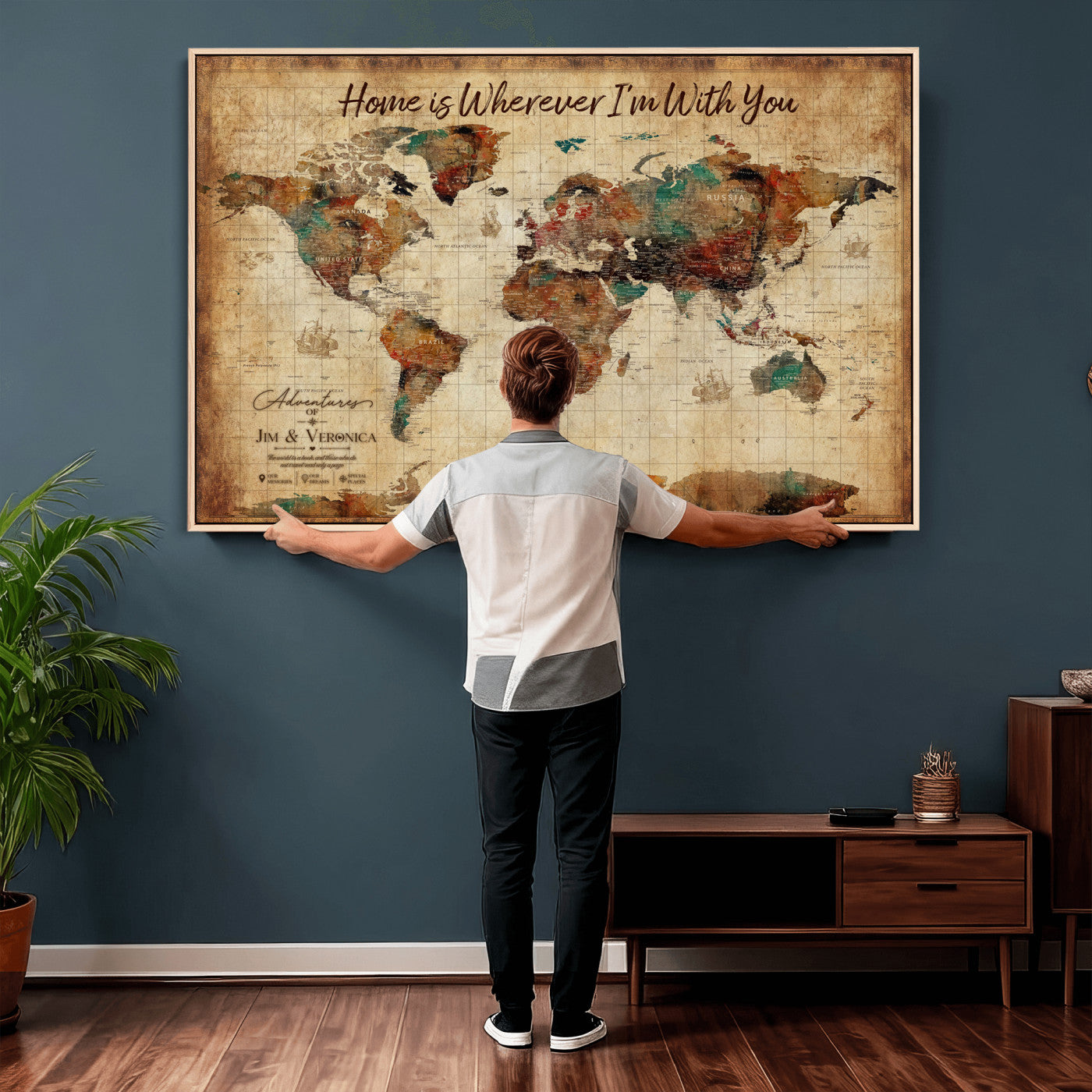 48389322-MGV-CV-36X24 - Custom Push Pin World Map Canvas Print – Personalized Travel Map Wall Art