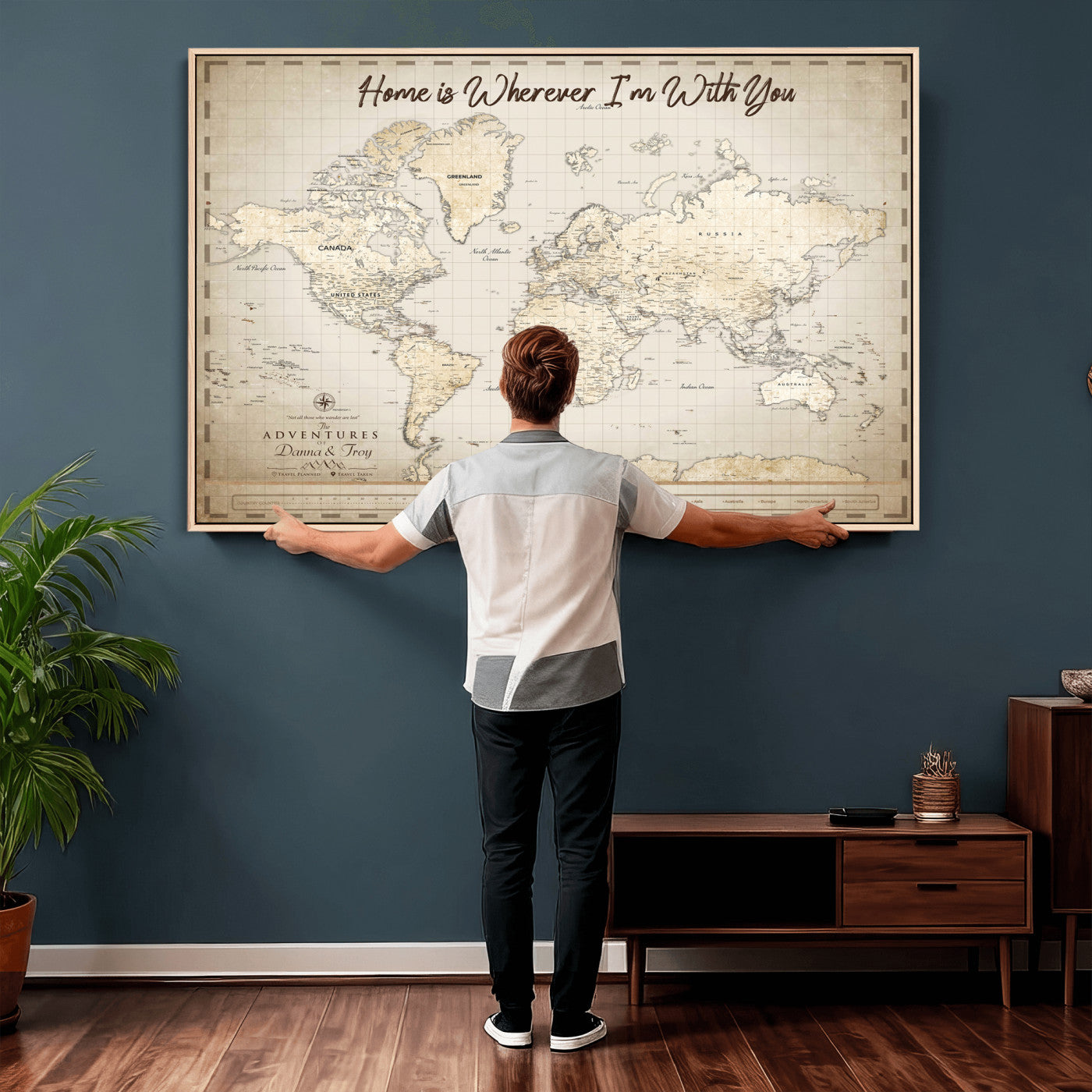 40086720-MGV-CV-36X24 - Custom Push Pin World Map Canvas Print – Personalized Travel Map Wall Art