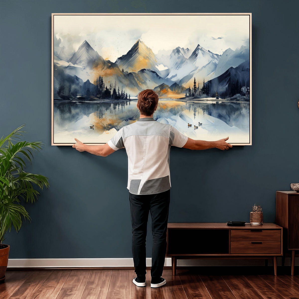 10196184T-MGV-CV-36X24 - Abstract Lake Mountain Wall Art Canvas Print