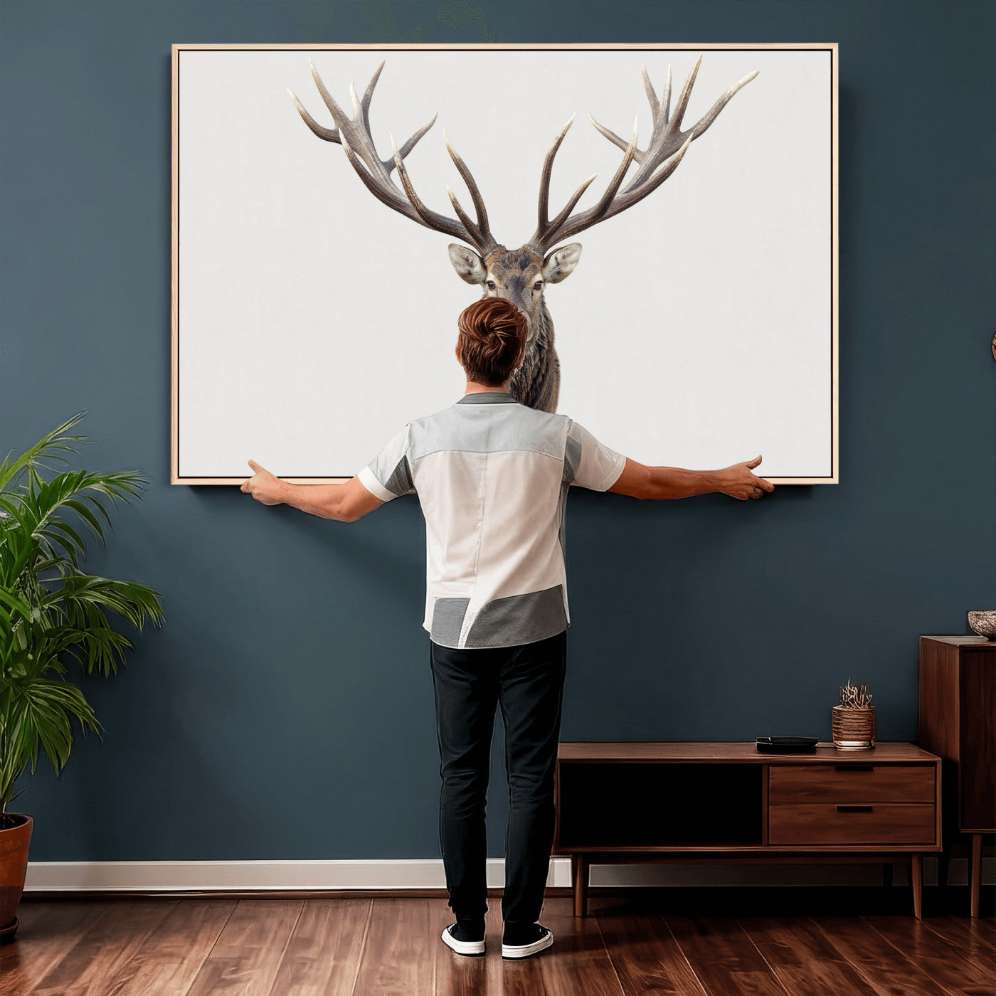 840173GY-MGV-CV-36X24 - Majestic Red Deer Canvas Wall Art – Stag Antlers Horns Print, Wildlife Hunting Poster, Rustic Cabin Lodge Decor