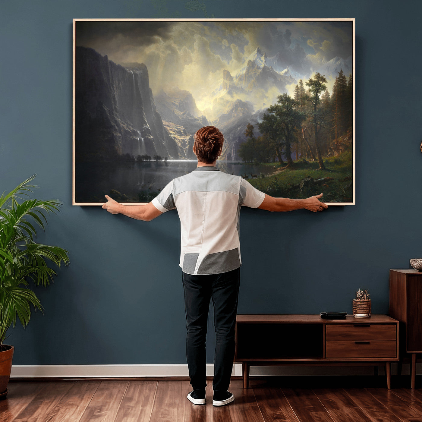 88679214-MGV-CV-36X24 - Albert Bierstadt Among the Sierra Nevada California Yosemite Wall Art Canvas Print, Classic Fine Art Painting Print