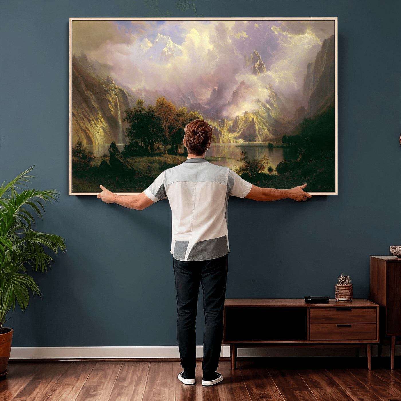 49189463-MGV-CV-36X24 - Albert Bierstadt Rocky Mountain Landscape Wall Art Canvas Print, Classic Fine Art Painting Print