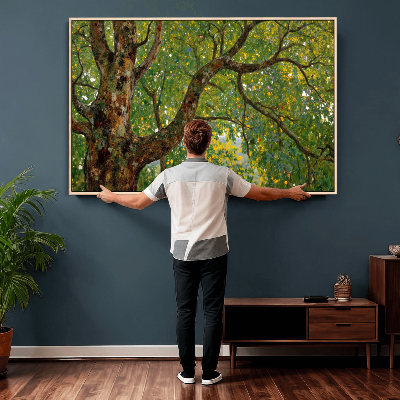23663535-MGV-CV-36X24 - Vintage Summer Forest Green Tree Wall Art Canvas Print, Lush Leaves Impressionist Painting Print