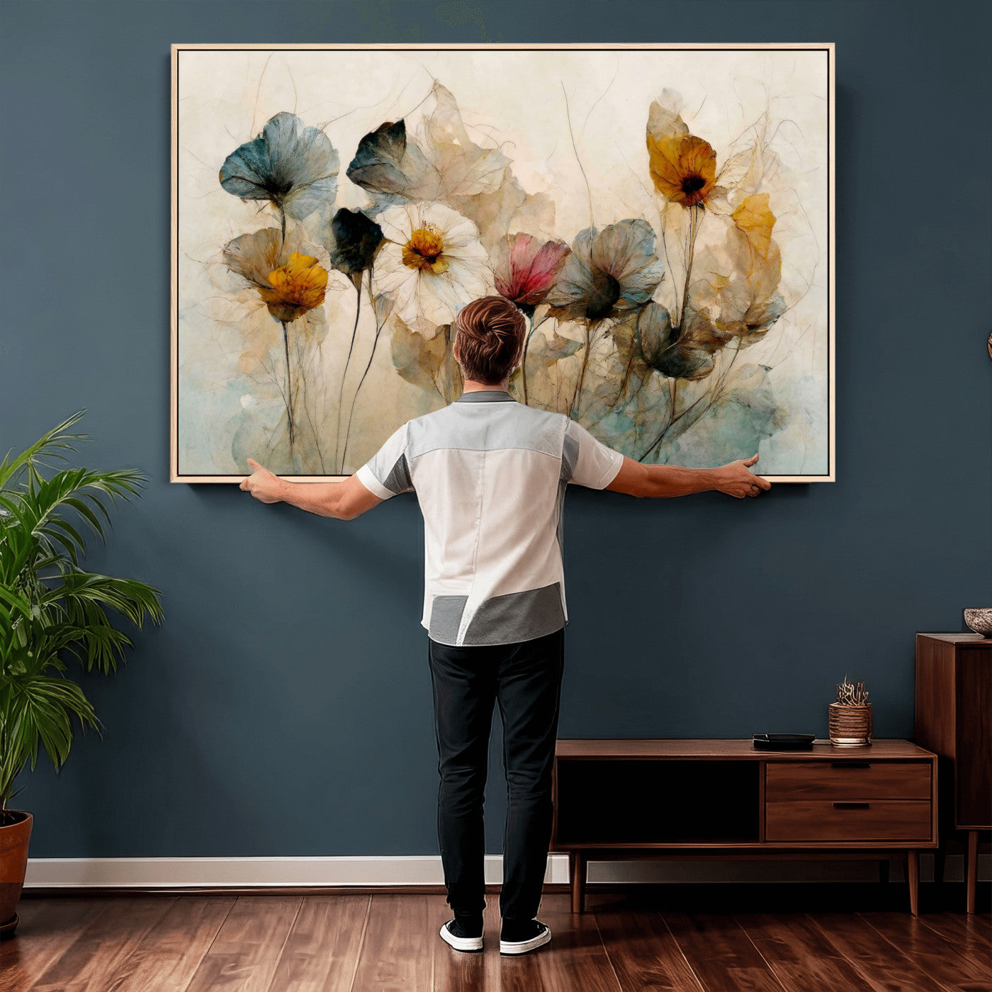 86802229-MGV-CV-36X24 - Vintage Dried Floral Meadow Wall Art Canvas Print, Translucent Watercolor Flowers Painting Print