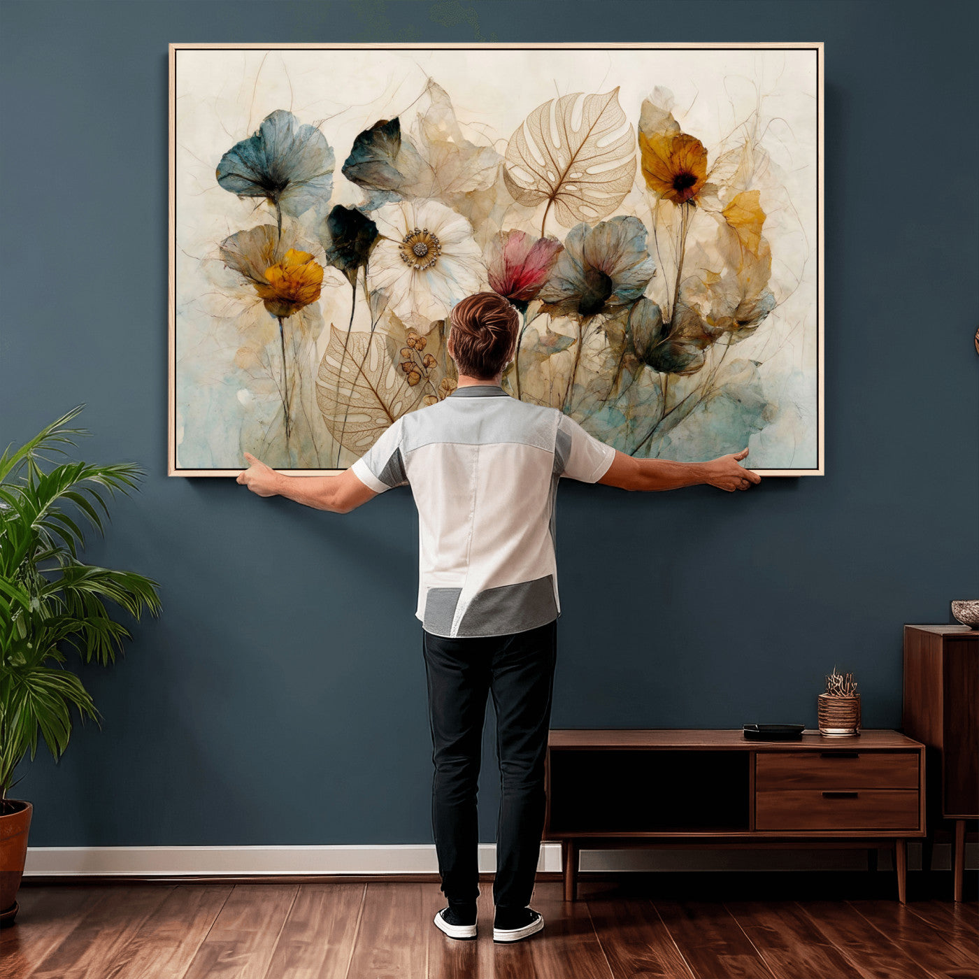 93171612-MGV-CV-36X24 - Vintage Dried Floral Meadow Wall Art Canvas Print, Translucent Watercolor Flowers Painting Print