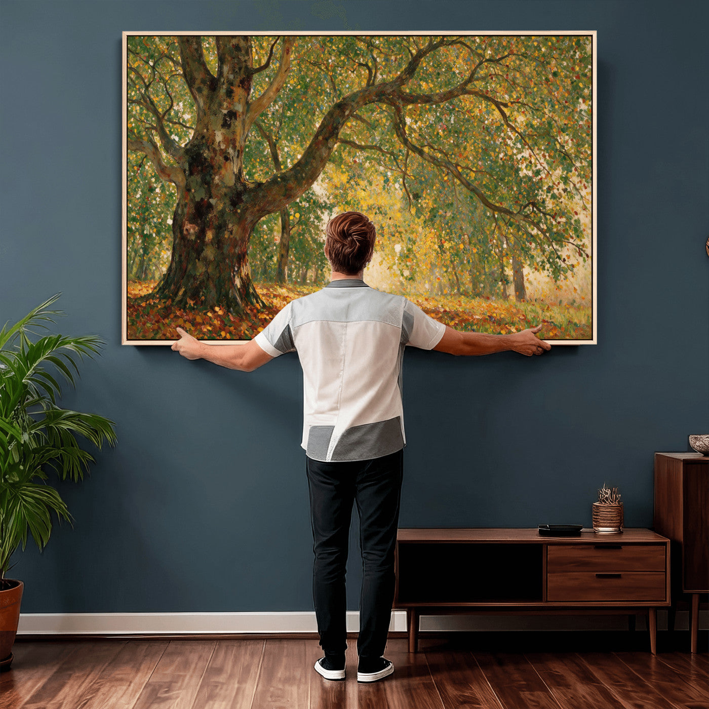 52555601-MGV-CV-36X24 - Claude Monet Style The Bodmer Oak Fontainebleau Forest Wall Art Canvas Print, Autumn Landscape Painting Print