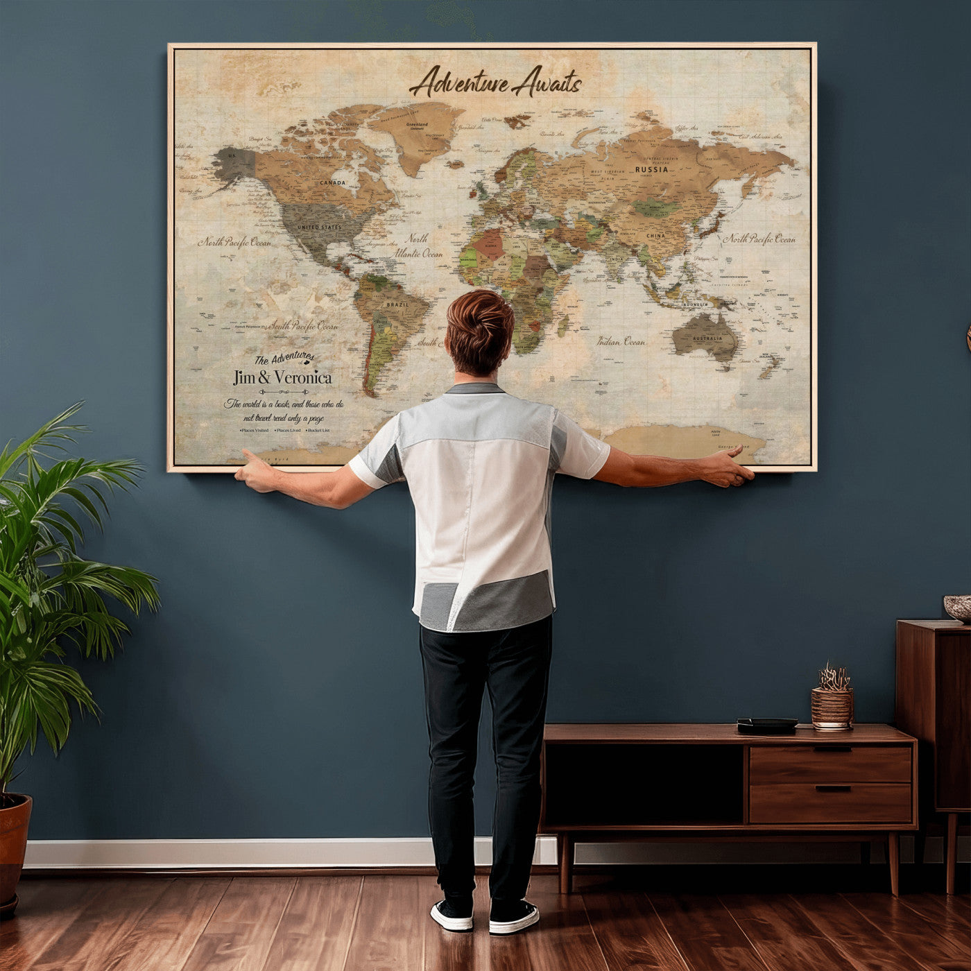 51298056-MGV-CV-36X24 - Custom Push Pin World Map Canvas | Personalized Travel Tracker | Wedding Anniversary Gift for Couples | Adventure Map Wall Art with Pins