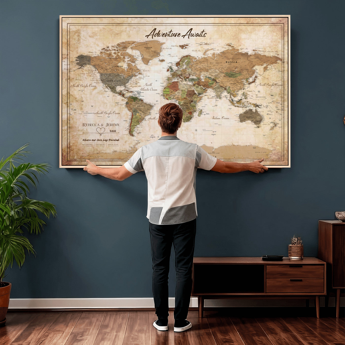 1954256765-MGV-CV-36X24 - Custom Push Pin World Map Canvas PRINT | Personalized Travel Tracker | Wedding Anniversary Gift