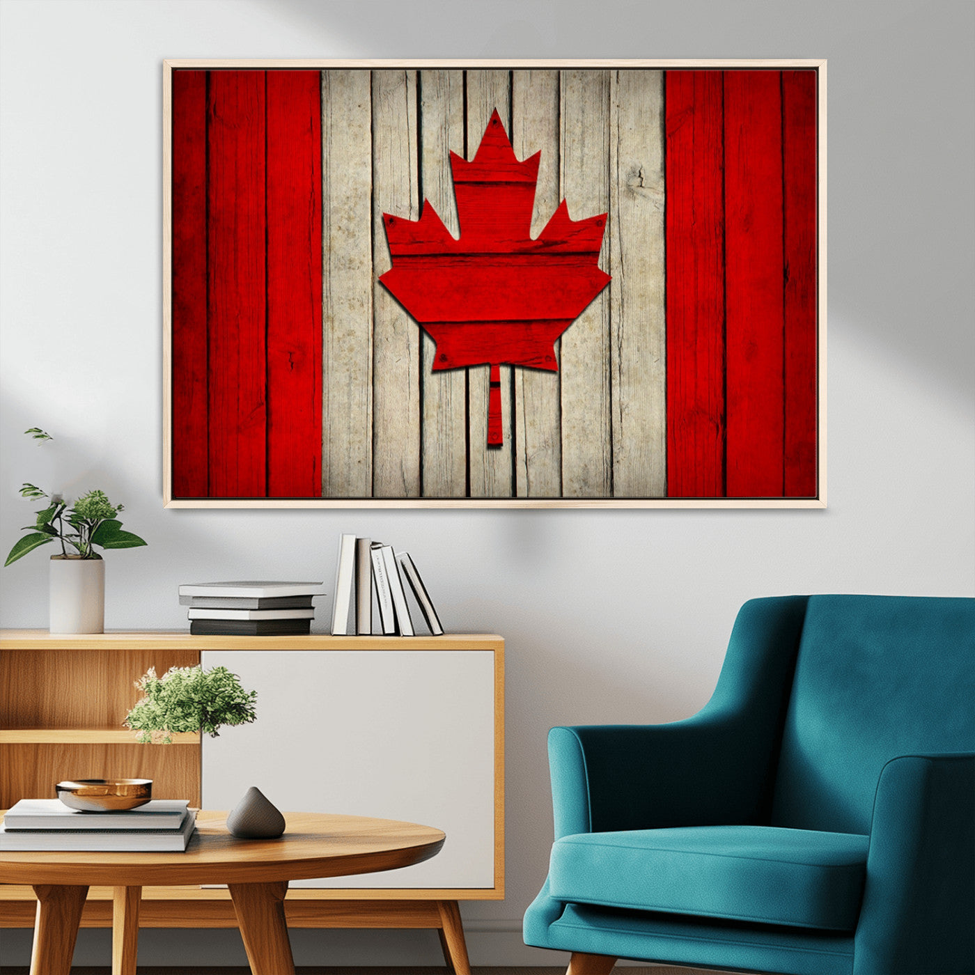22674-MGV-CV-36X24-Rustic Canada Flag Wall Art – Framed Canadian Flag Canvas Print, Vintage Wood Texture Home or Office Decor