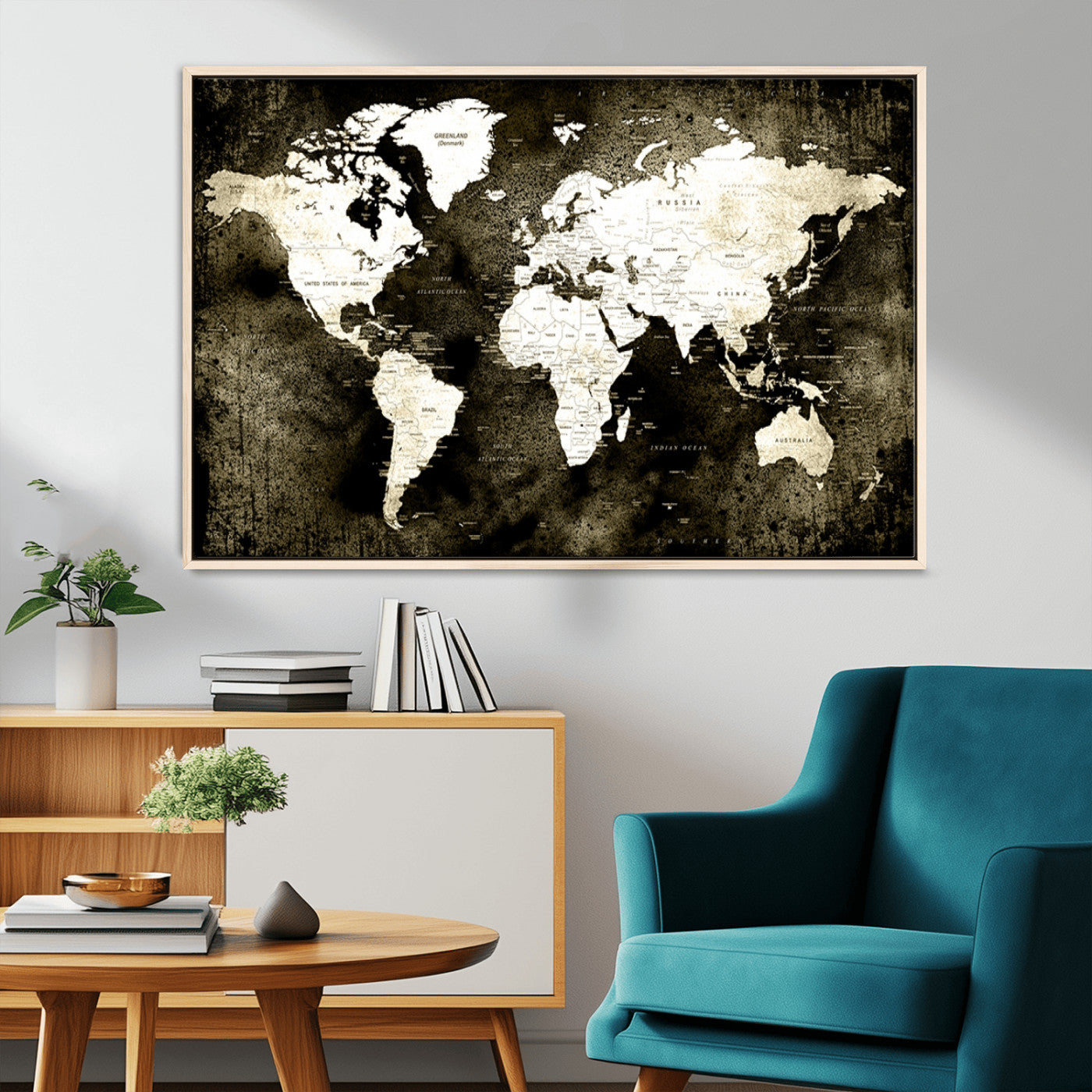 66737-MGV-CV-36X24-Vintage World Map Canvas Wall Art – Framed Push Pin Travel Map for Home and Office Decor, Rustic Wall Artwork for Travelers