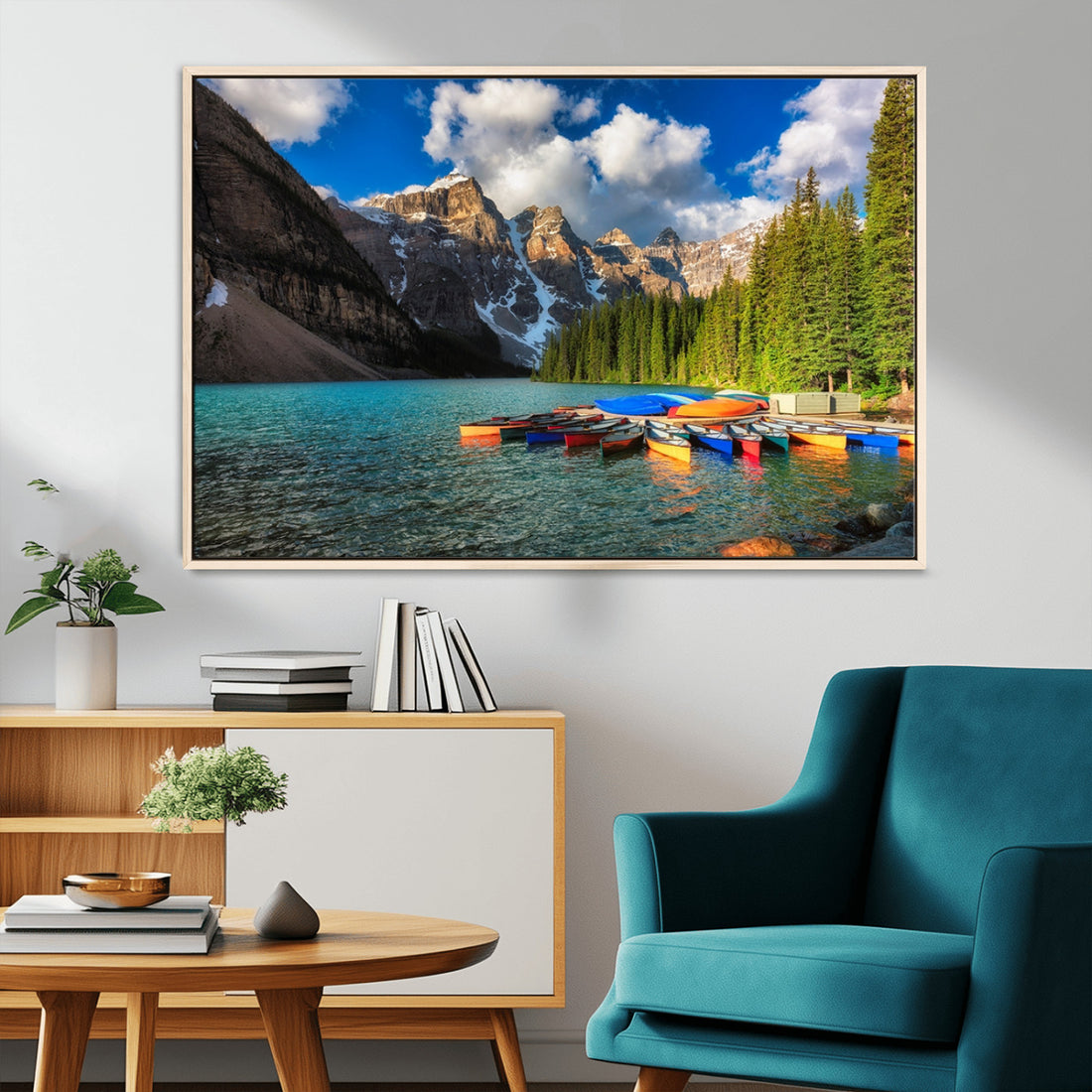 Moraine Lake 3-Panel Wall Art, Majestic Mountain and Lake Landscape Canvas Print