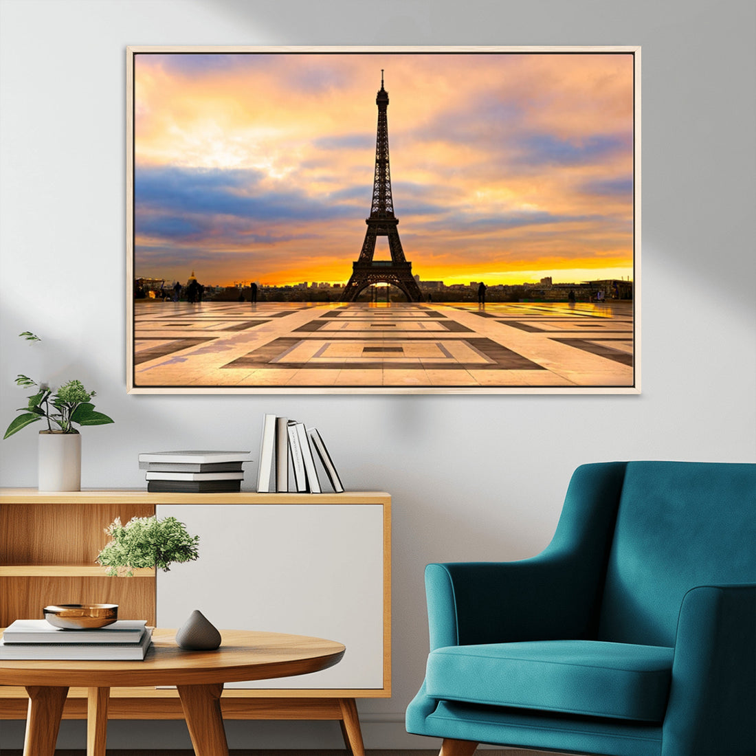 Paris Eiffel Tower Sunset Canvas Wall Art Print, Iconic Landmark Decor with Vibrant Colors