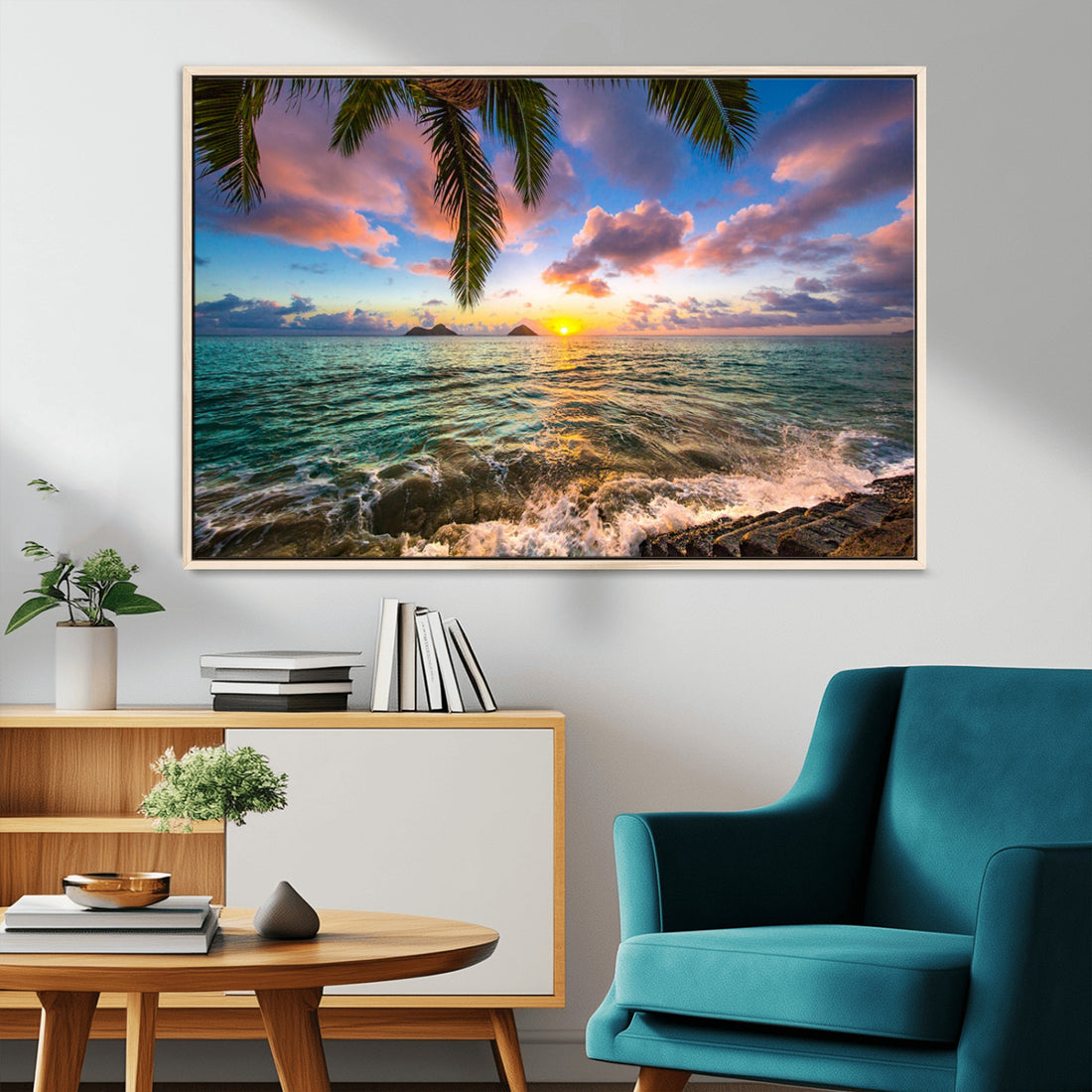 Framed Tropical Sunset Art Canvas Print