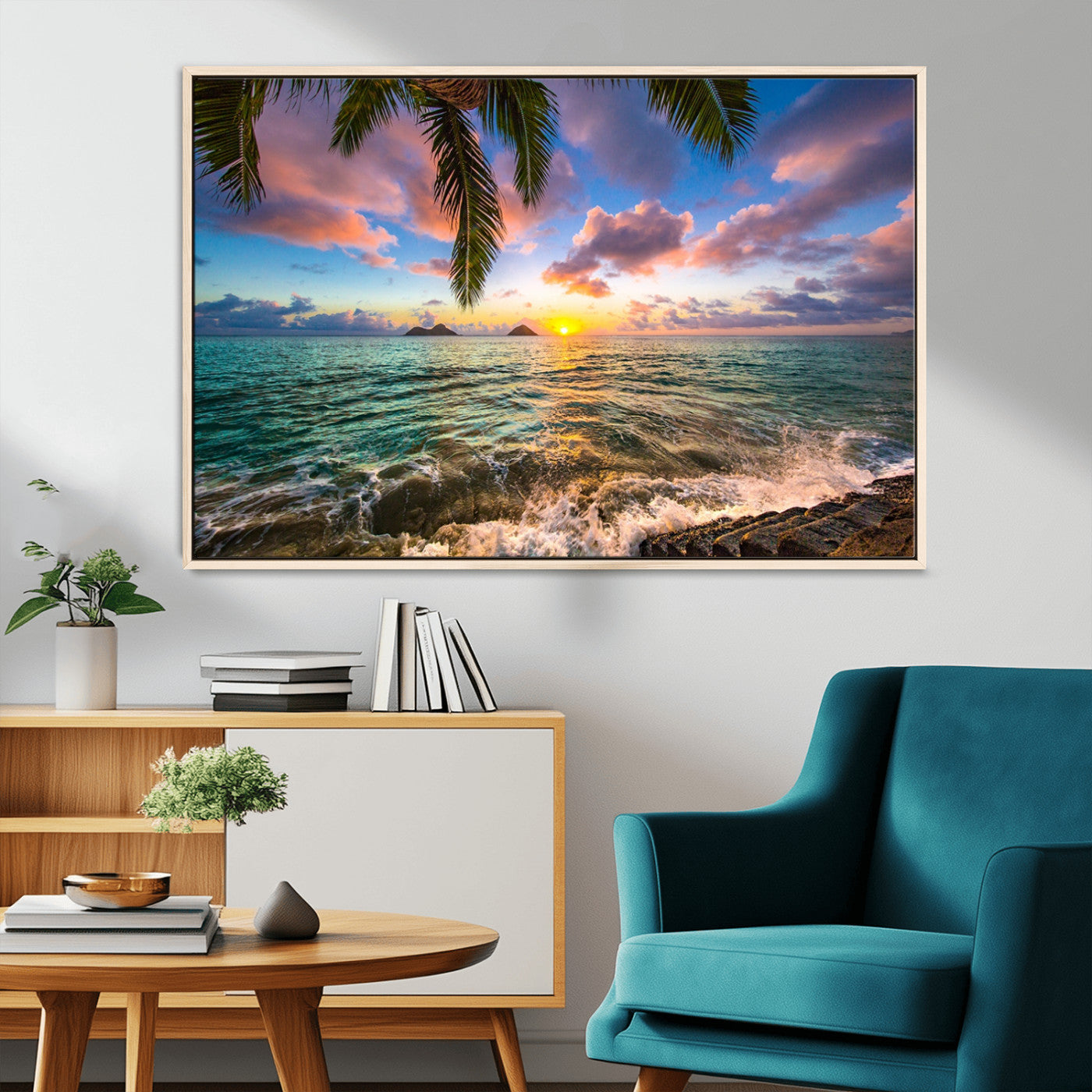 -Framed Tropical Sunset Art Canvas Print